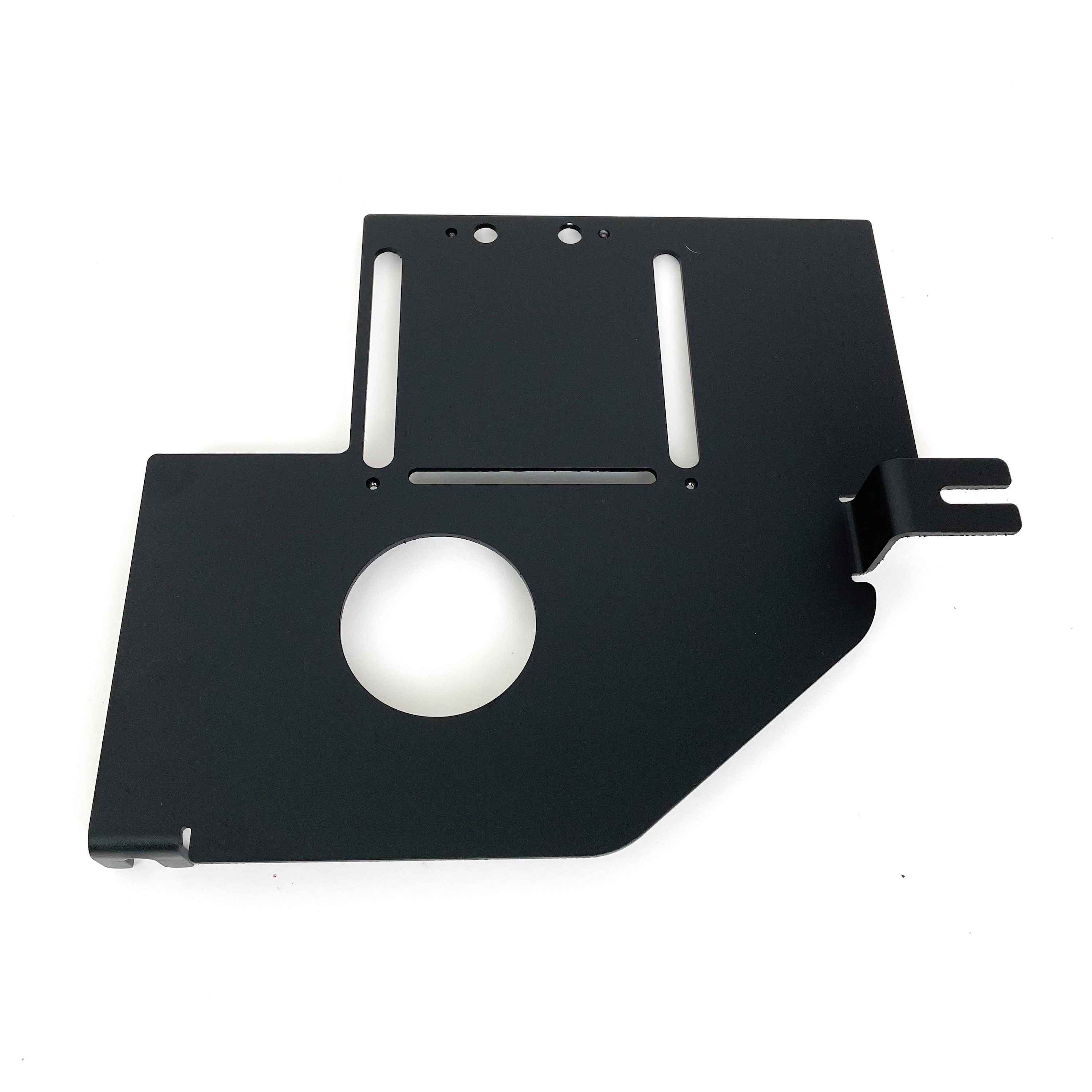 Black steel mounting bracket for overlanding vehicle accessories on white background