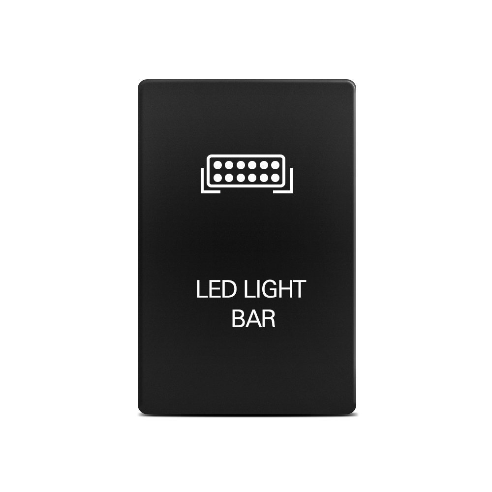 Black LED light bar switch panel for off-road vehicle accessories, front view
