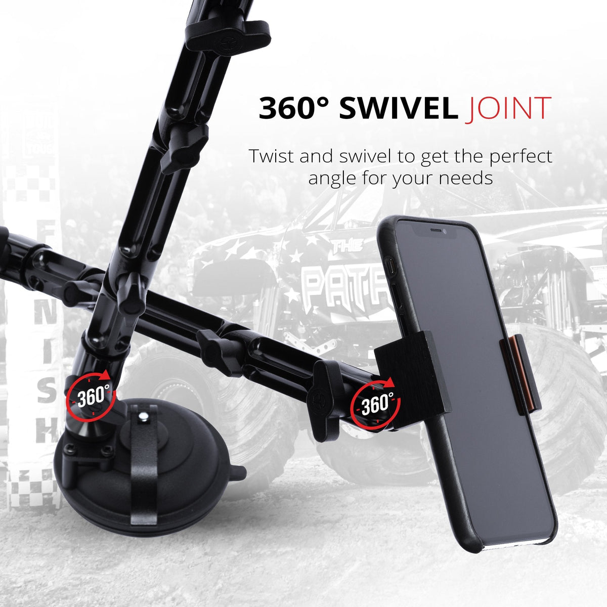 Tackform suction cup phone mount 10.5" arm for universal fit