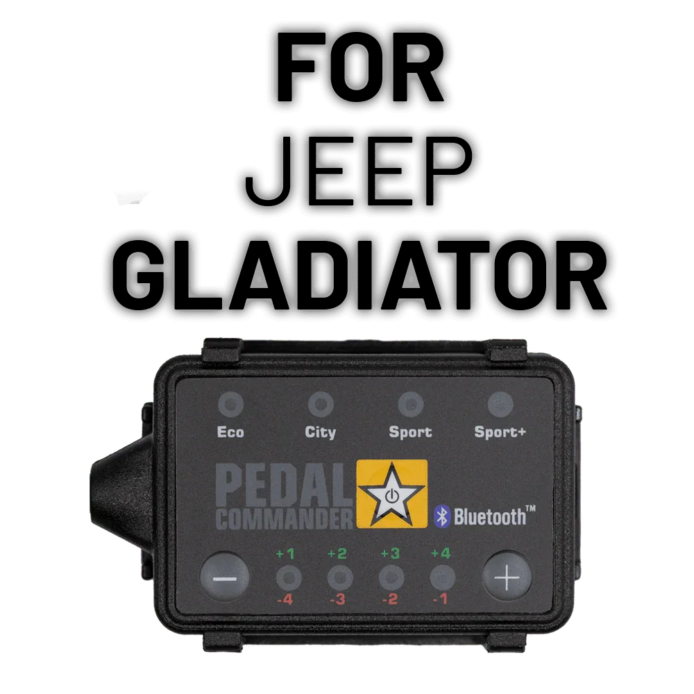 Pedal Commander throttle response controller for Jeep Gladiator, featuring Bluetooth connectivity.