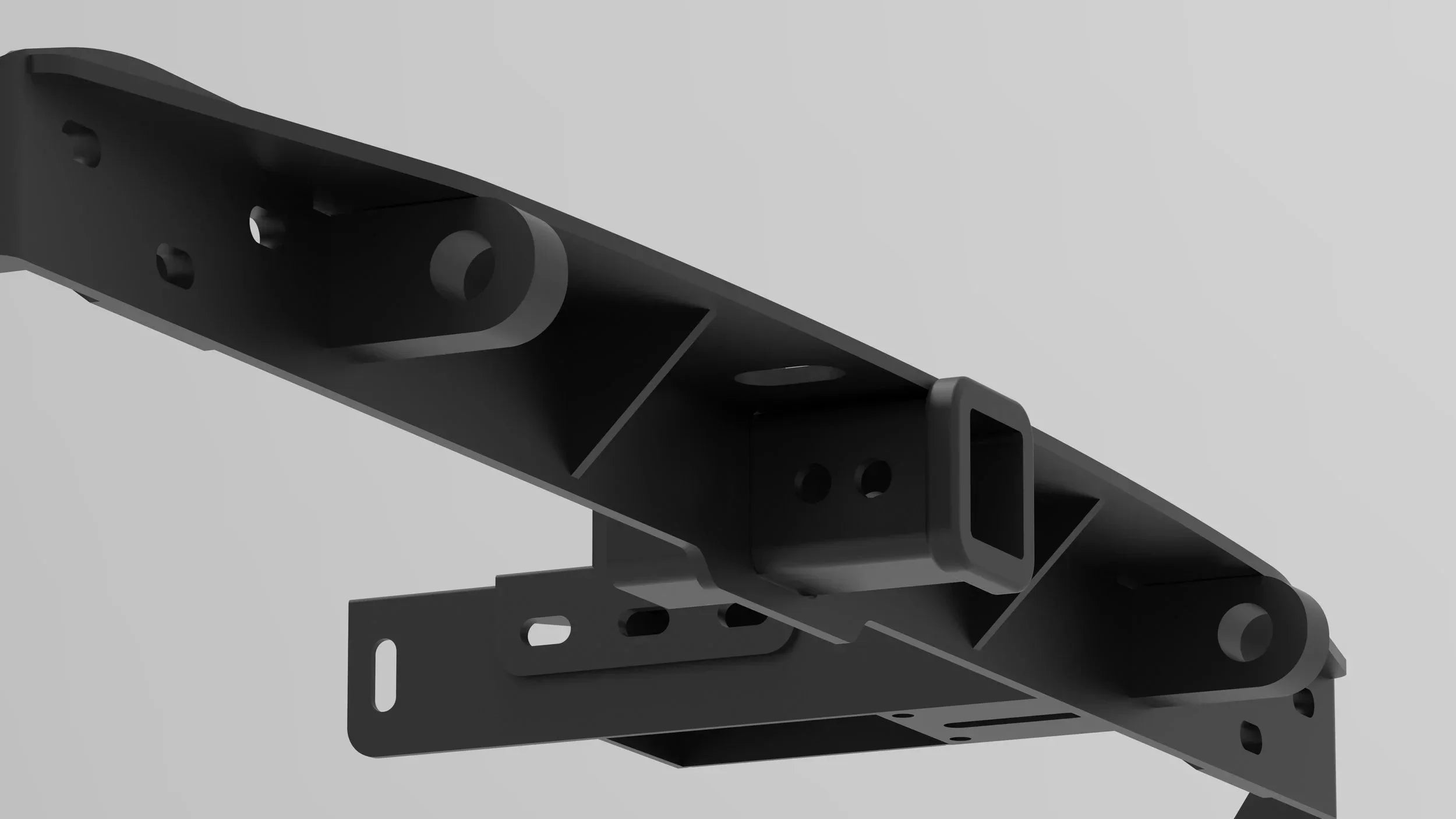 Heavy-duty steel rear bumper mount with hitch receiver for off-road vehicle accessories