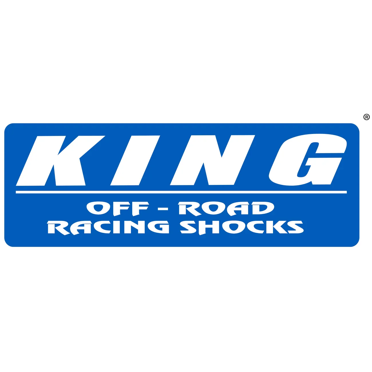 KING Off-Road Racing Shocks logo in bold white text on blue background