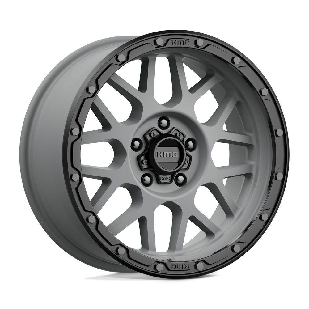 KMC KM535 Grenade Off-Road wheel in Matte Gray with Matte Black Lip, universal fit