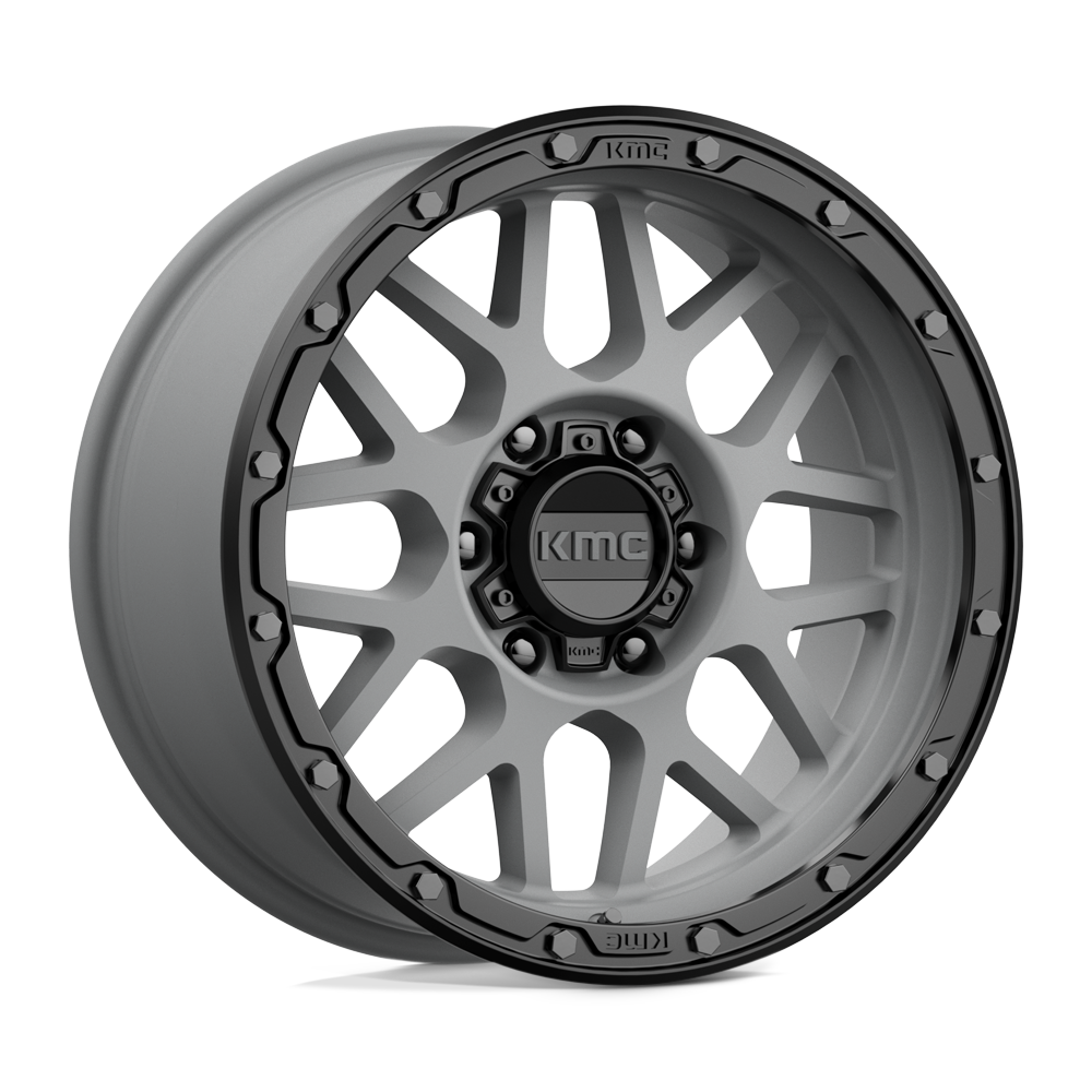 KMC KM535 Grenade Off-Road wheel in Matte Gray with Matte Black Lip, universal fit