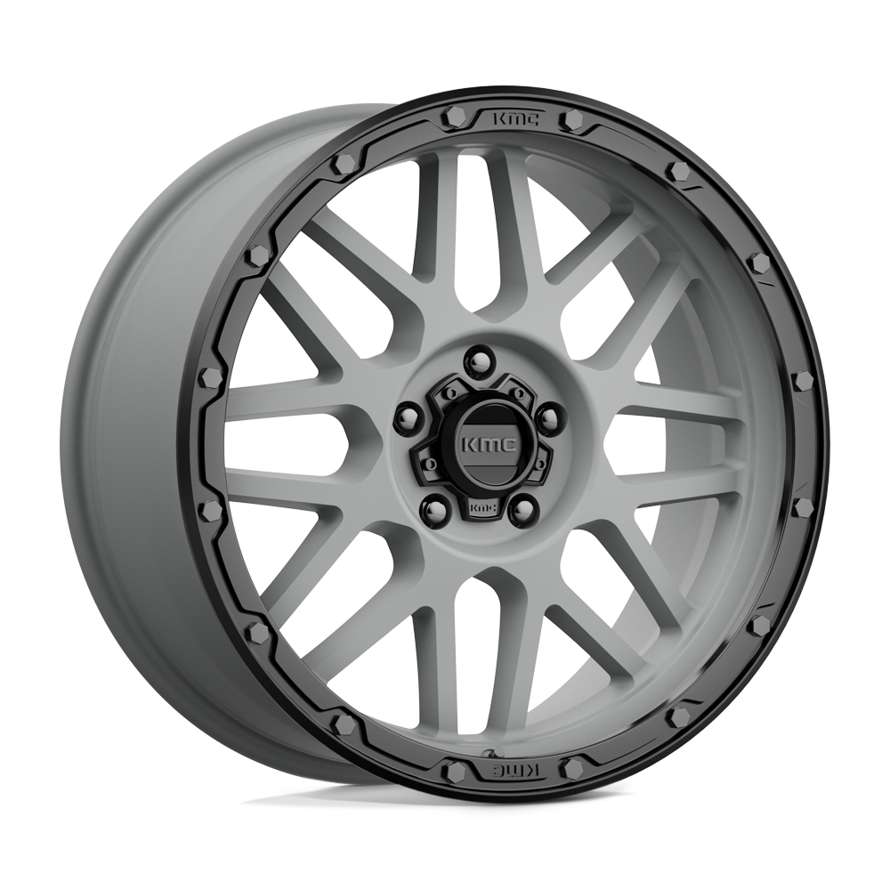 KMC KM535 Grenade Off-Road wheel in Matte Gray with Matte Black Lip for off-road trucks and SUVs