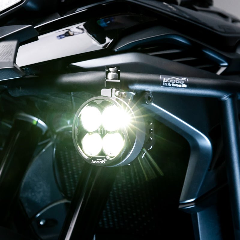 LOBOO L11 Motorcycle Auxiliary Lights – 15000LM High/Low Beam with 3 Warning Modes, IP68 Waterproof, Intelligent Temp Control (Pair)