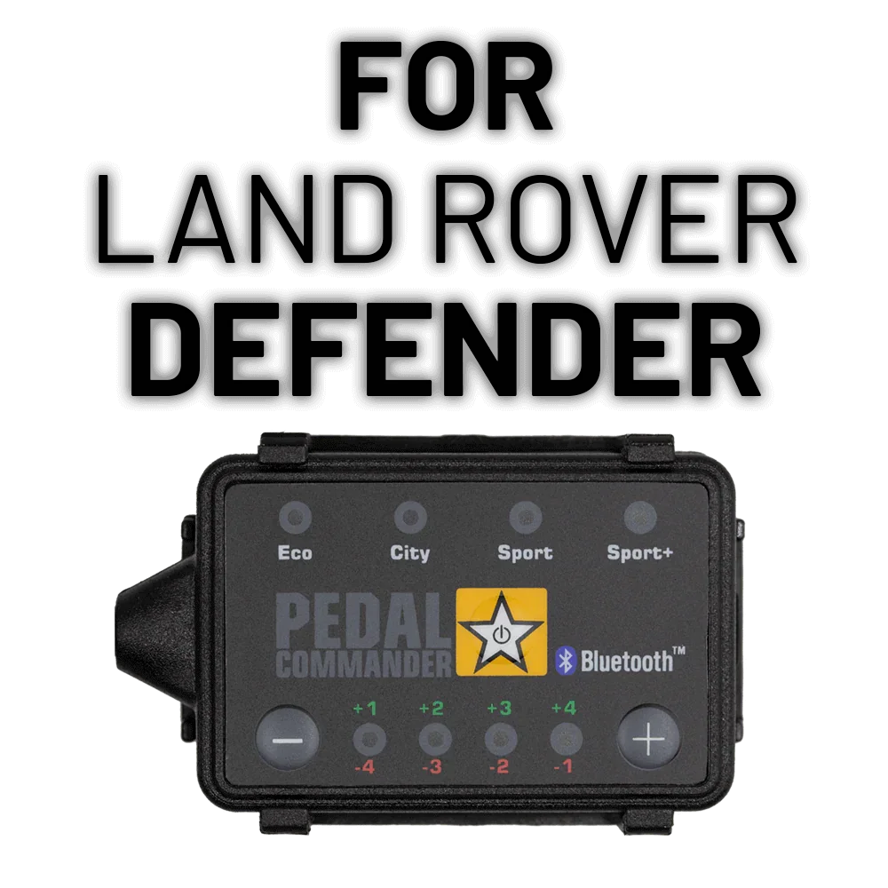 Pedal Commander throttle response controller for Land Rover Defender, black device with mode buttons