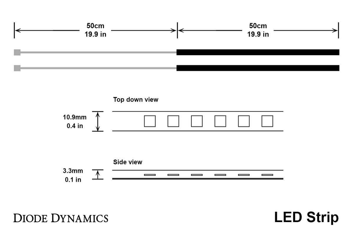 Diode Dynamics FlexLight LED Strip for Toyota, Lexus, Jeep and Ford trucks and SUVs – dimensions