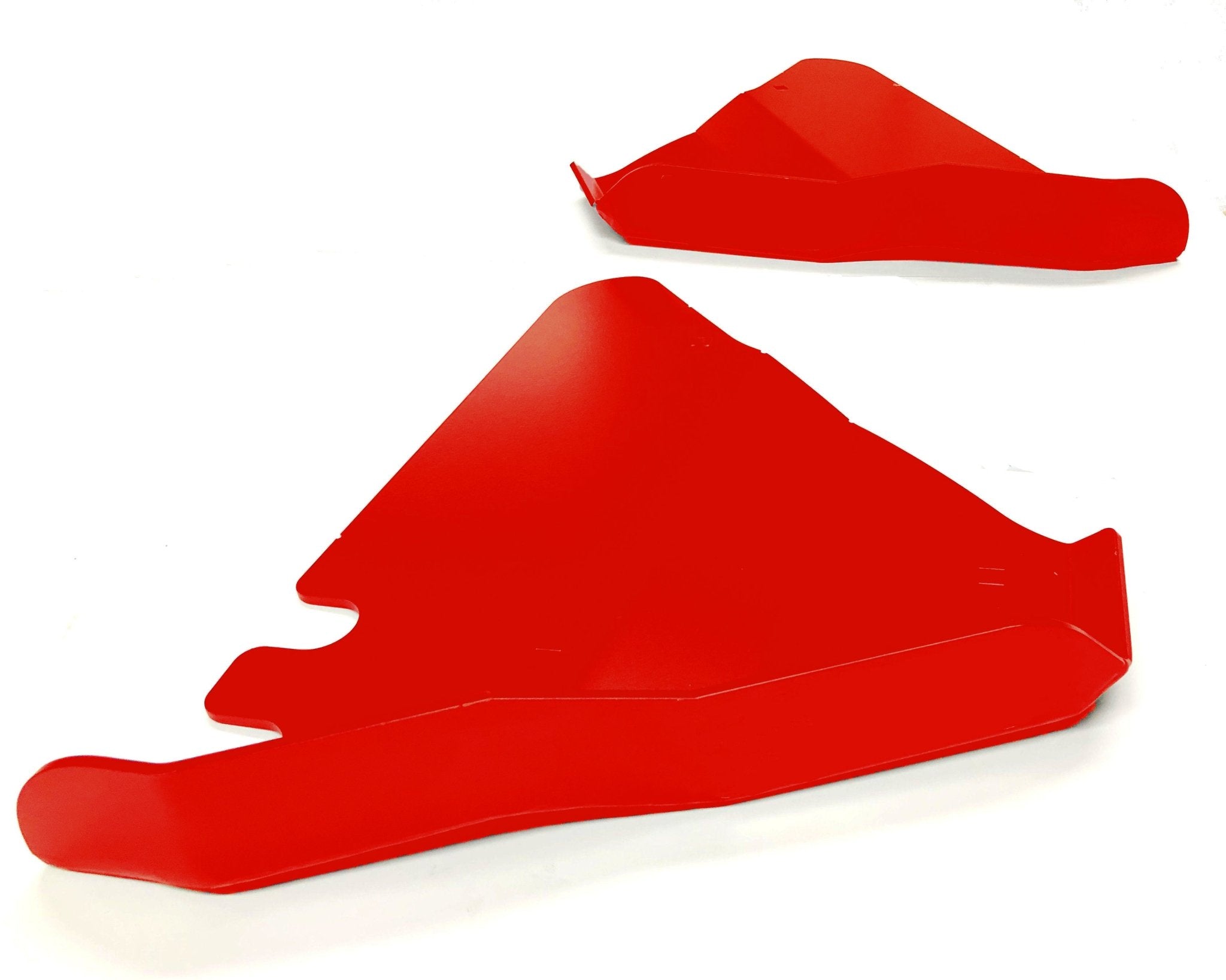 Red steel lower control arm skid plates for Toyota Tacoma Gen 3 on white background