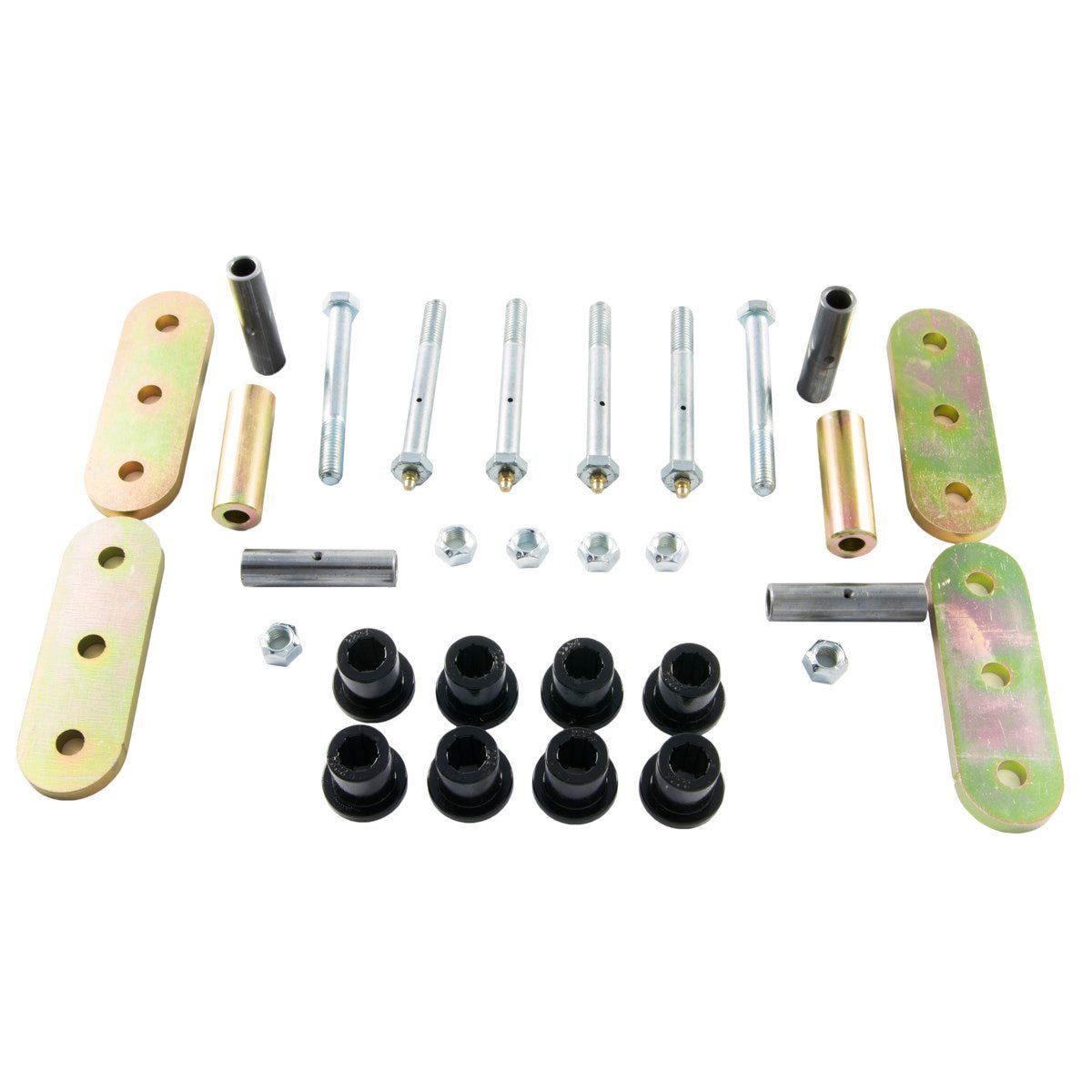 Lubeable shackles kit with bolts, bushings, and plates for Jeep Wrangler YJ 1987-95 front suspension