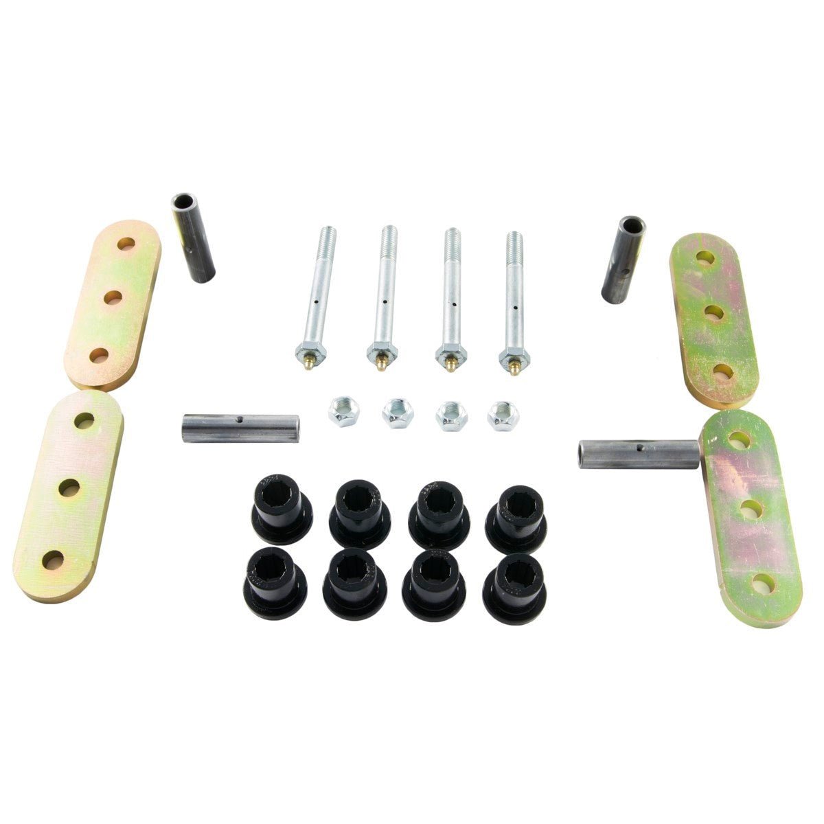 Lubeable shackles hardware kit for Jeep Wrangler YJ 1987-95 with bolts, bushings, and plates