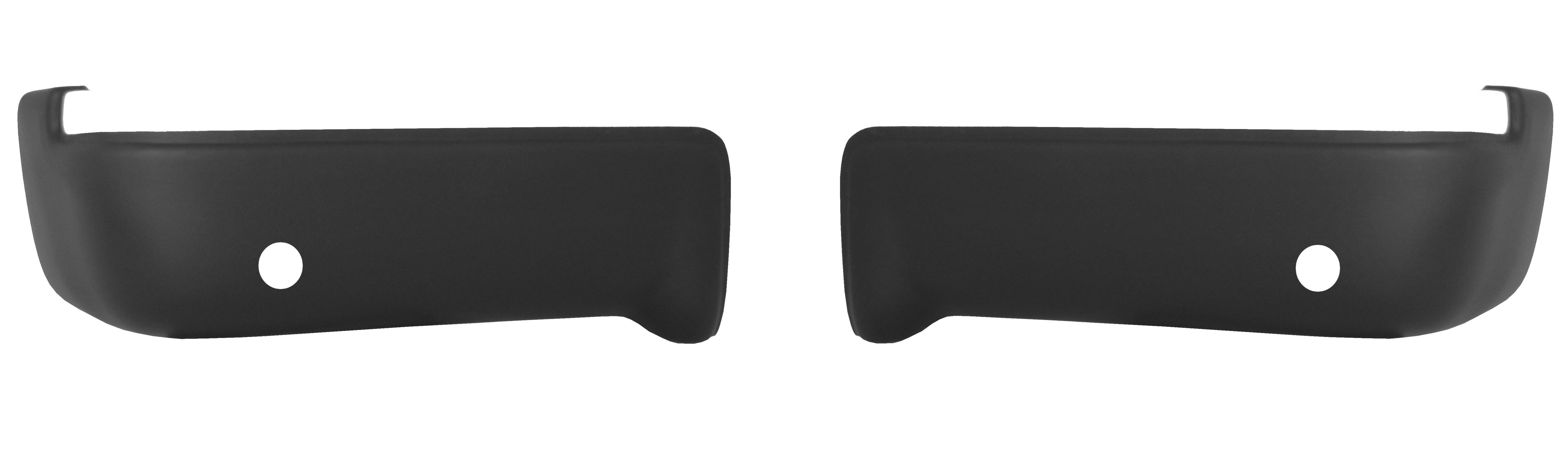 Matte black rear BumperShellz chrome delete caps for 2009-2014 Ford F150, with parking sensor cutouts.