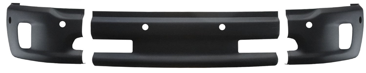 Matte black front bumper cover for 2013-2018 Ram 1500, with fog lamp cutouts and parking sensor holes.