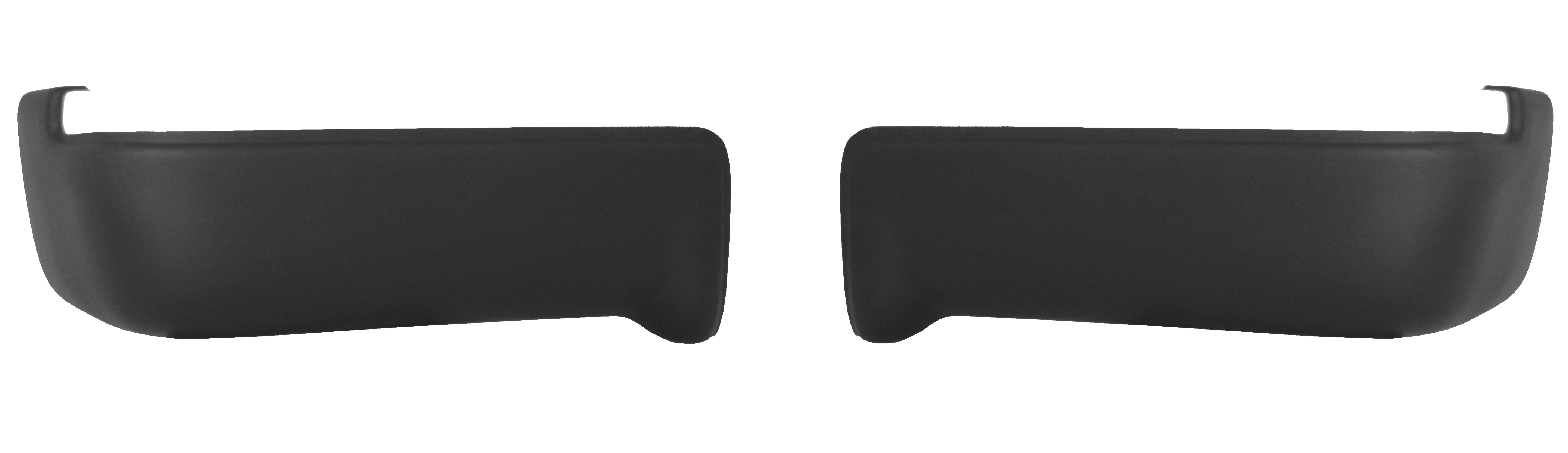 Matte black rear BumperShellz chrome delete caps for 2009-2014 Ford F150, no parking sensor cutouts