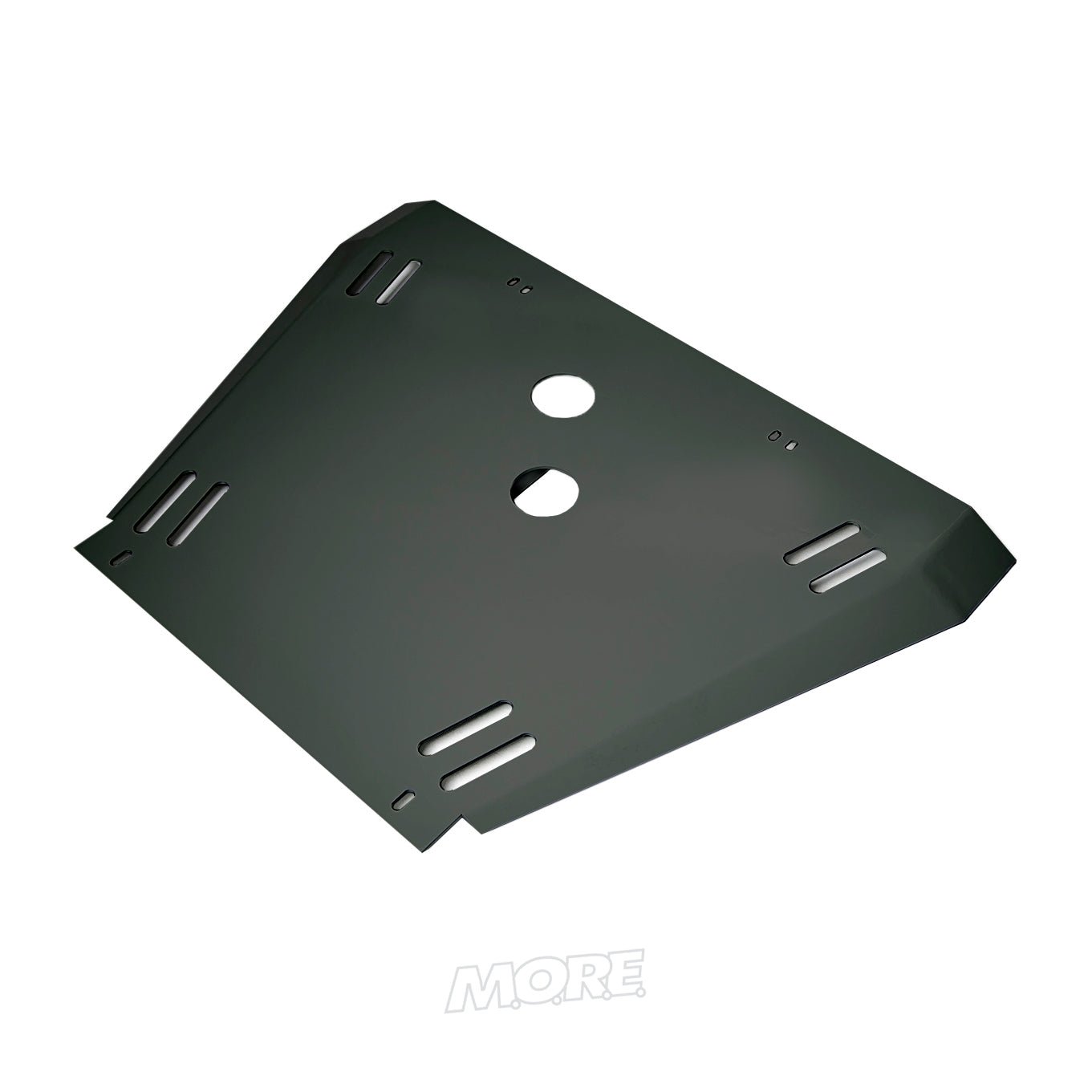 Aluminum transmission skid plate for Toyota 4Runner 2010+, angled with multiple slots and holes