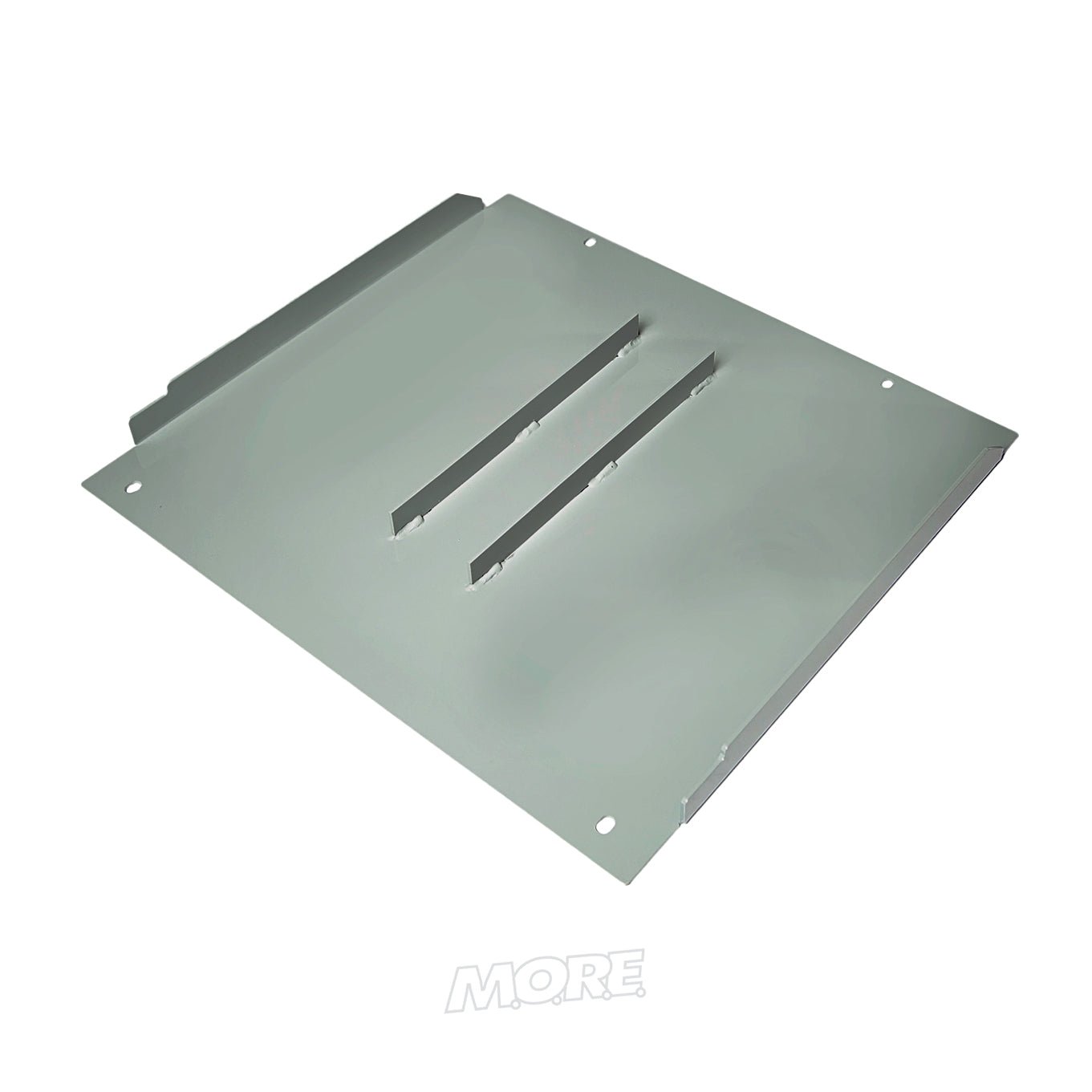 Steel transmission skid plate for Toyota Tacoma 2005-2021, angled view on white background
