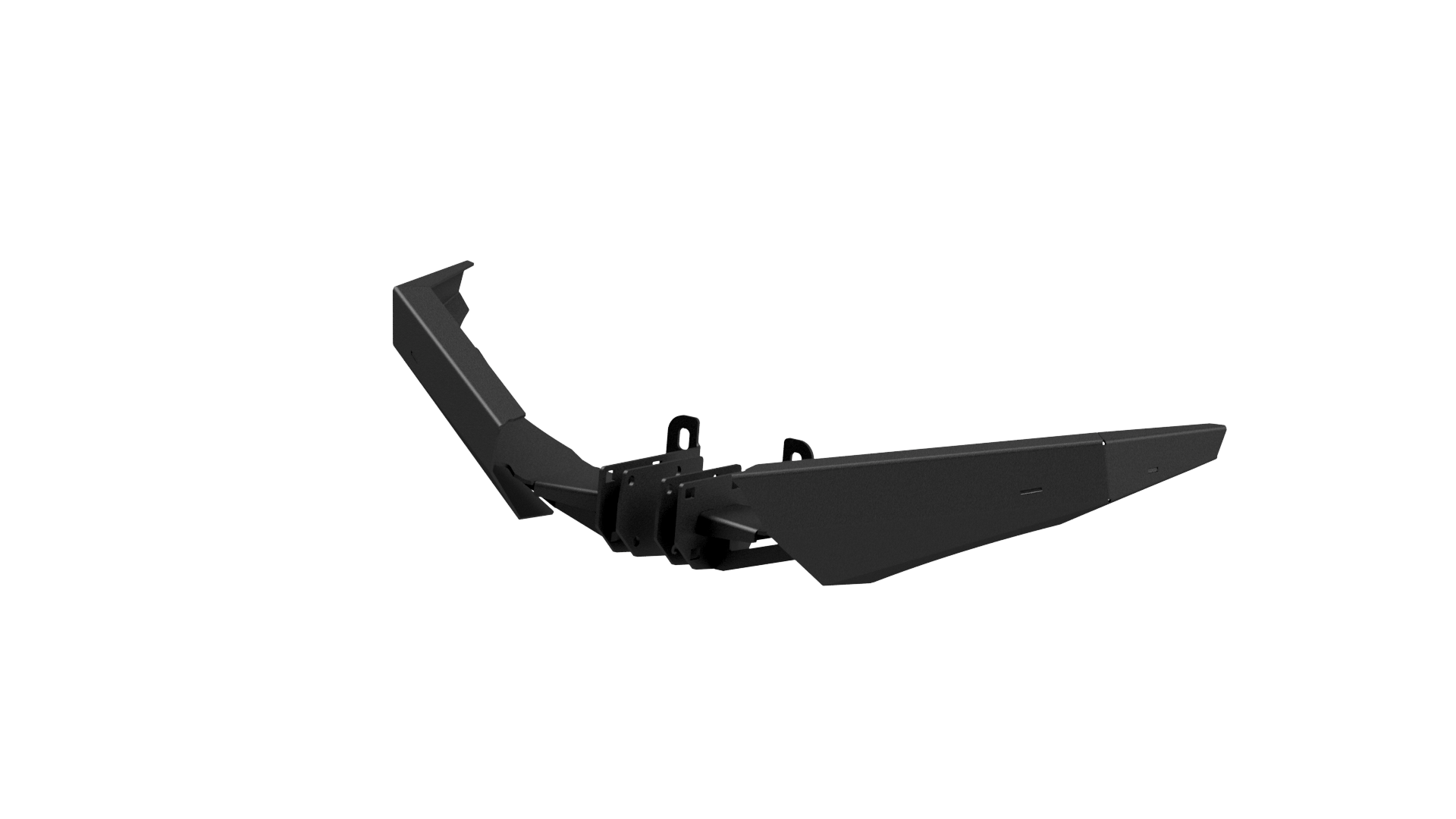 Angular view of powder-coated steel side wings mounted to a Stealth off-road bumper