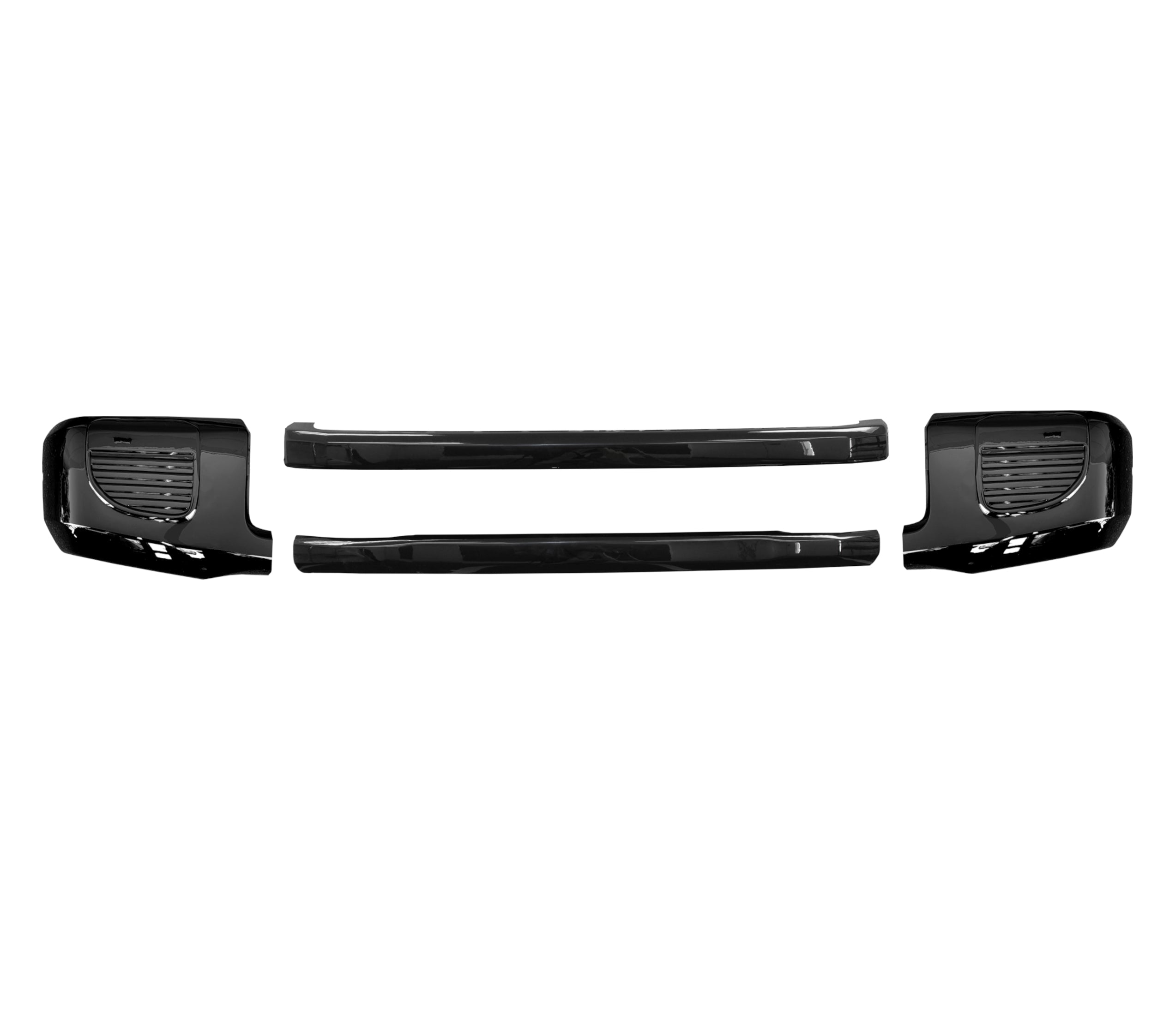 no fog lamp version of the 2020-2022 Ford F250 and F350 front bumper covers in gloss black, chrome delete kit