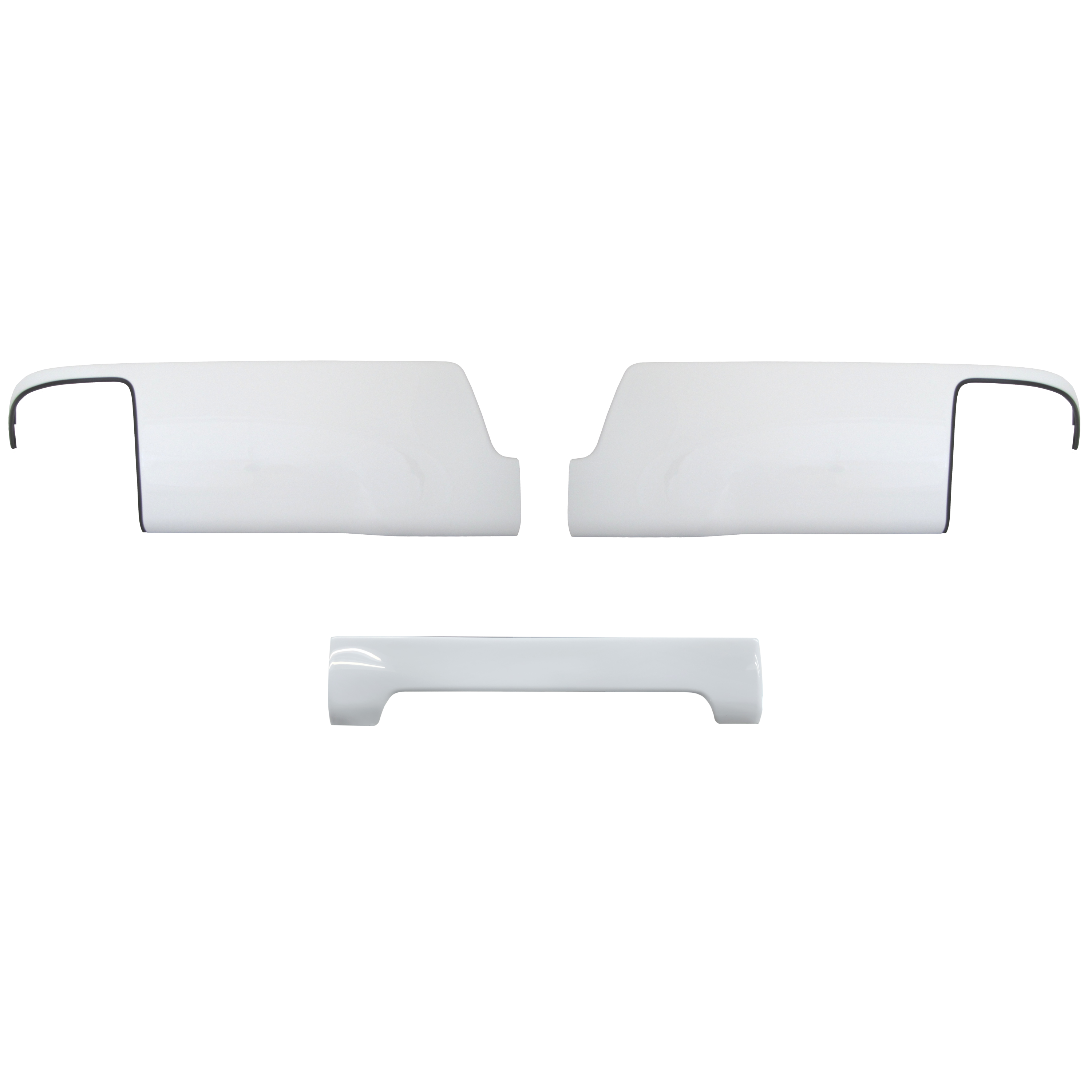 Rear Bumper Covers in Summit/Olympic white for the 2014 through 2018 Chevy Silverado and GMC Sierra, chrome delete kit