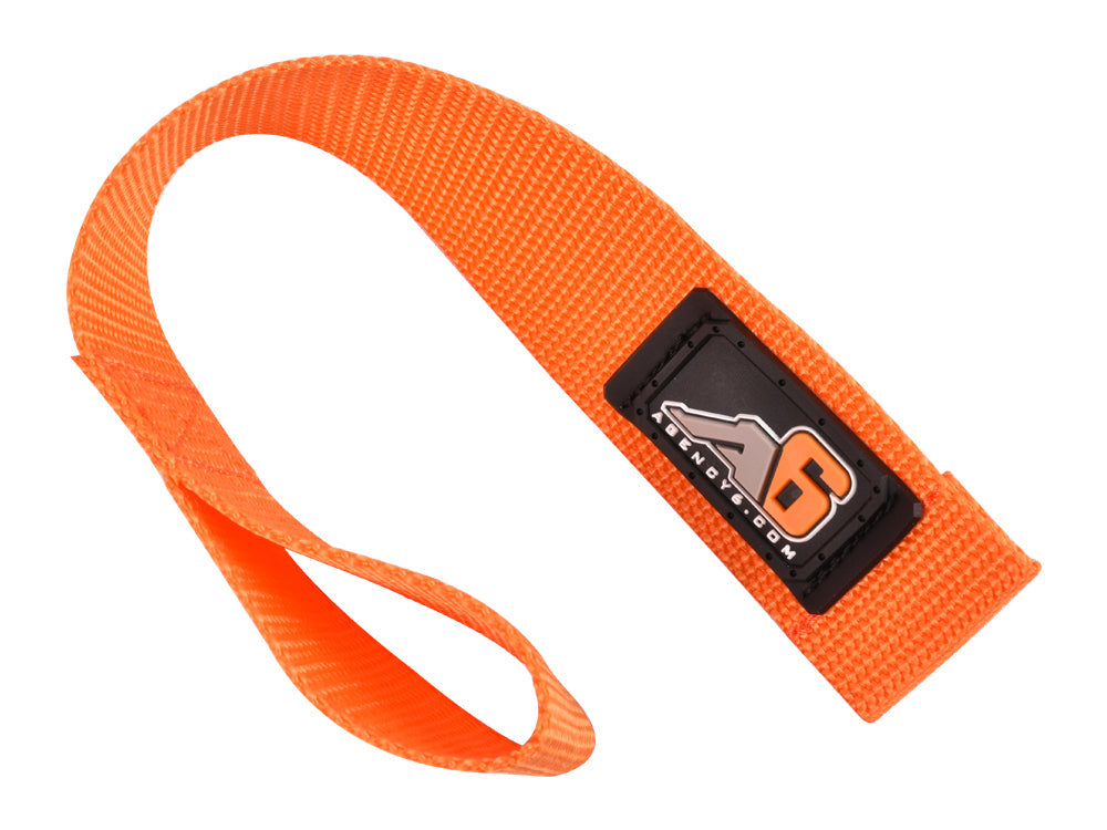 Orange nylon recovery strap with loop for overlanding and expedition vehicle gear