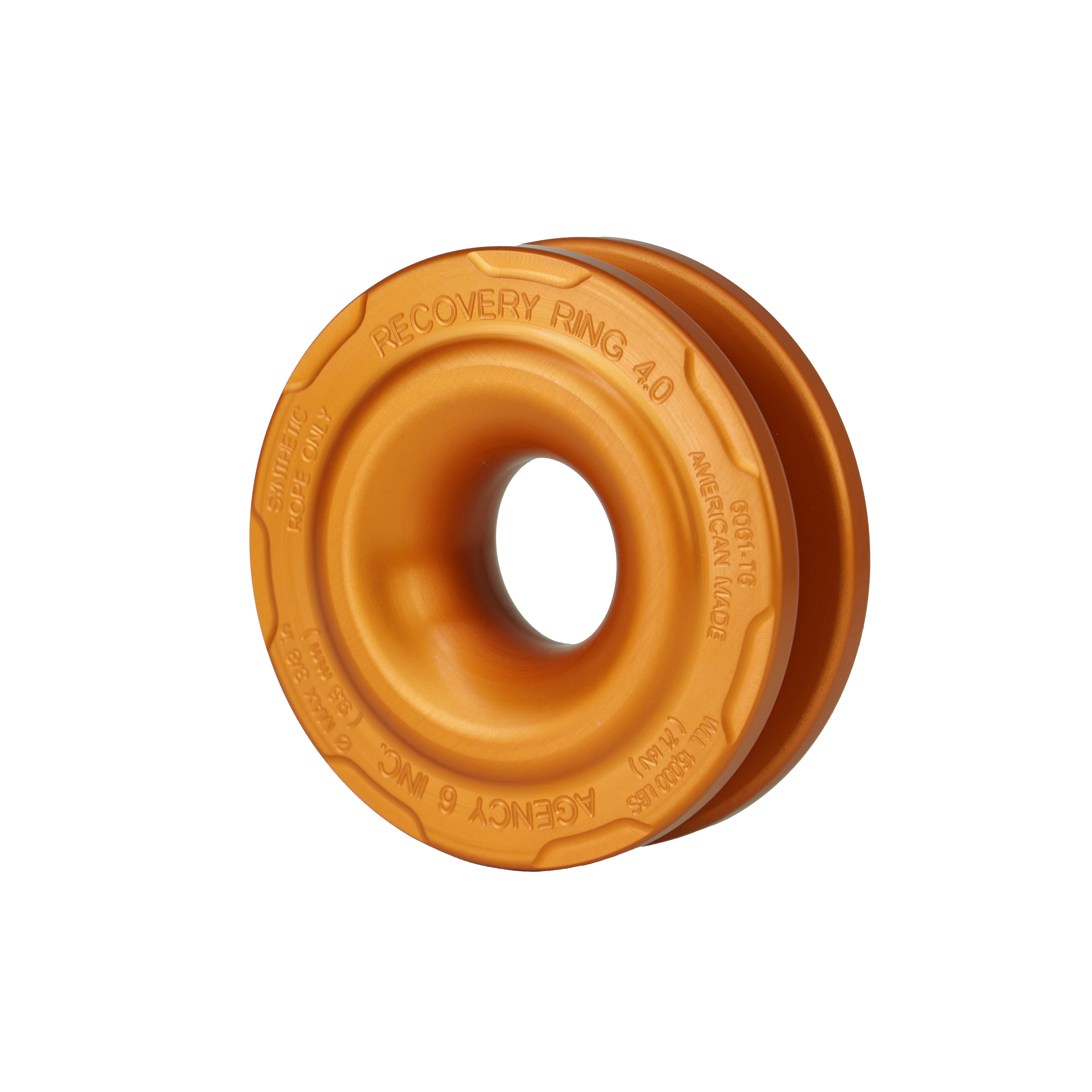 Orange aluminum recovery ring 4.0 for off-road winching and vehicle recovery