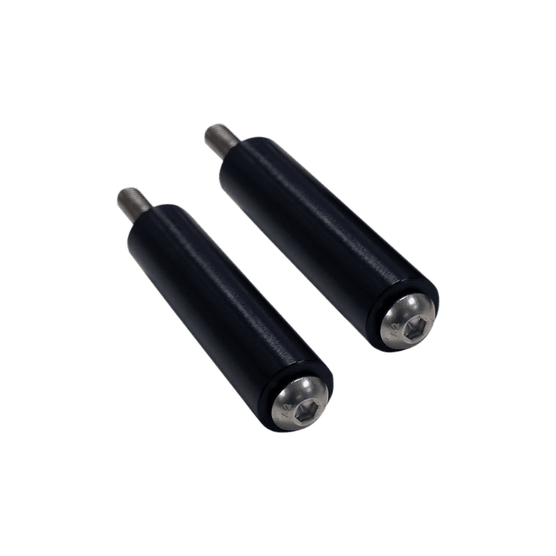 Two S&B black cylindrical 3-inch spacers for a particle separator
