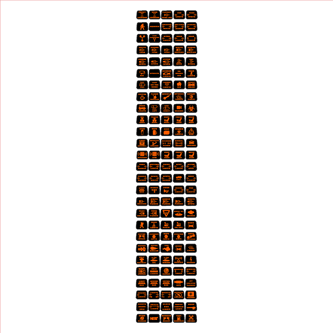 Printed Series Auxiliary Switch Labels (Upfitter) - 2021+ Bronco / F-150 Tremor / F-150 Raptor / Ranger Tremor / 2023+ Super Duty / 25+ Bronco Sport