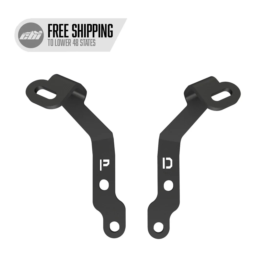 Pair of black ditch light brackets for 2019-2022 Sprinter van, isolated on white background.