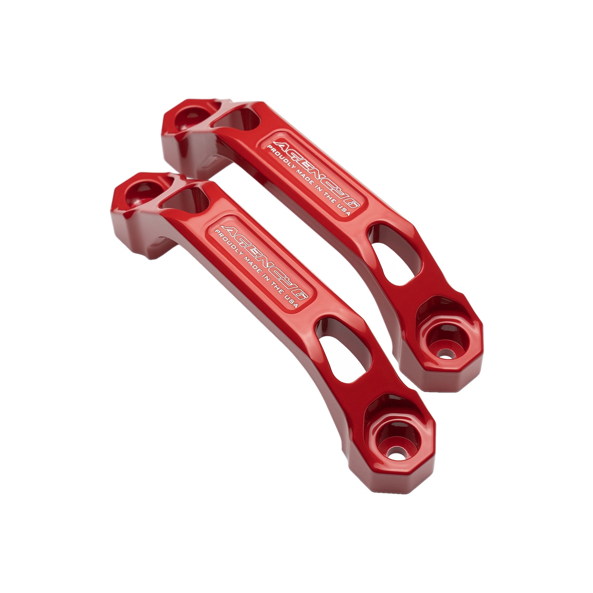 Pair of red aluminum grab handles for off-road vehicle interior upgrades