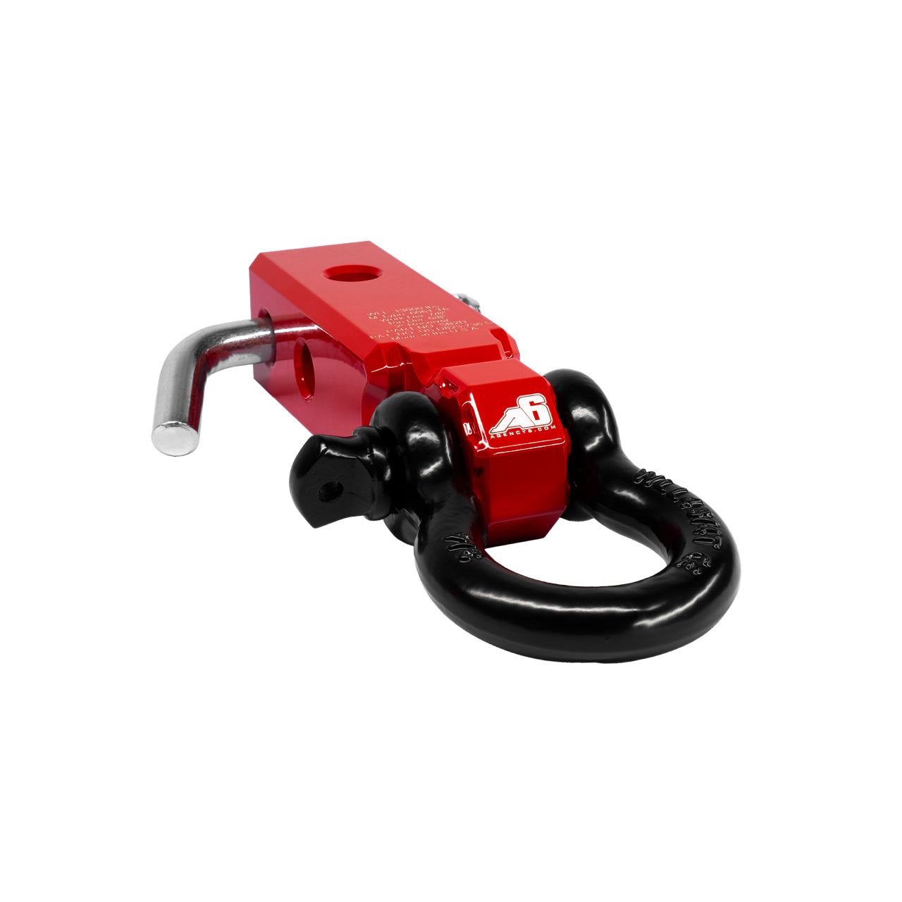 Heavy-duty red recovery shackle hitch for off-road vehicles and overlanding gear