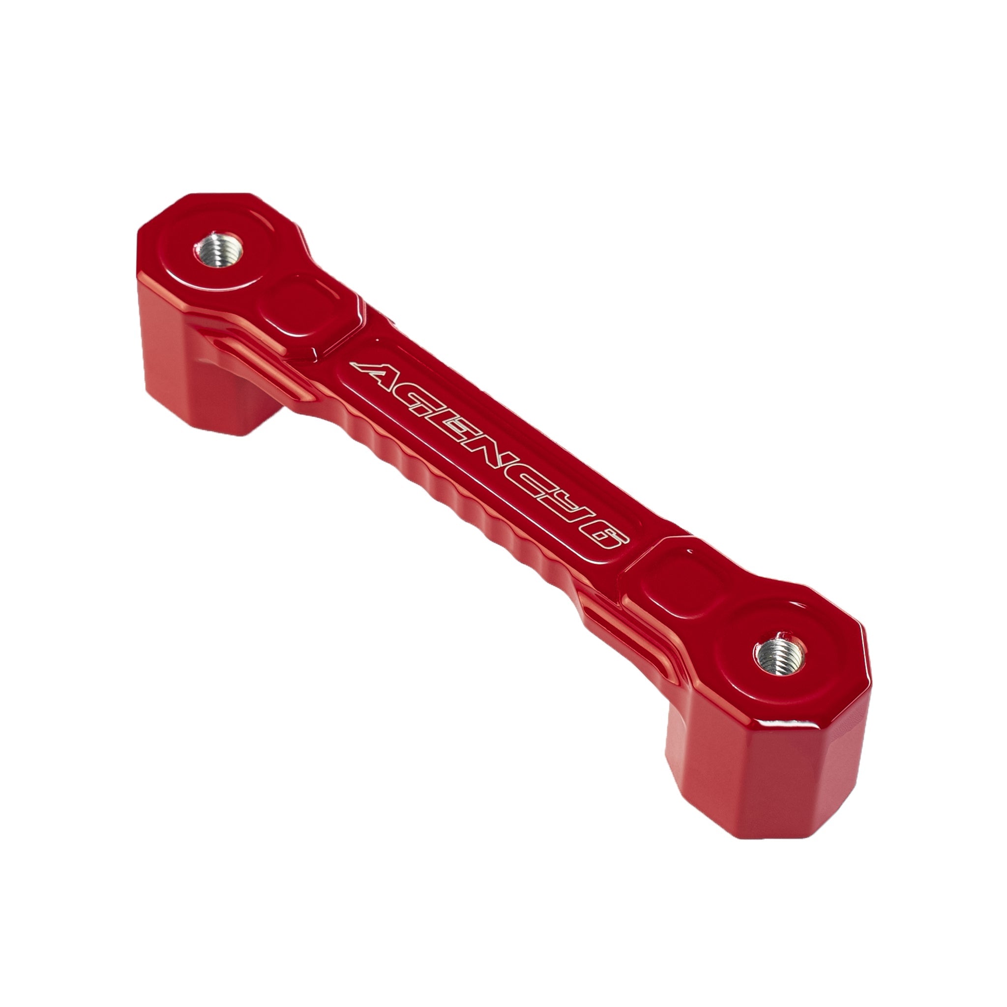 Red anodized aluminum grab handle for overlanding and expedition vehicle accessories