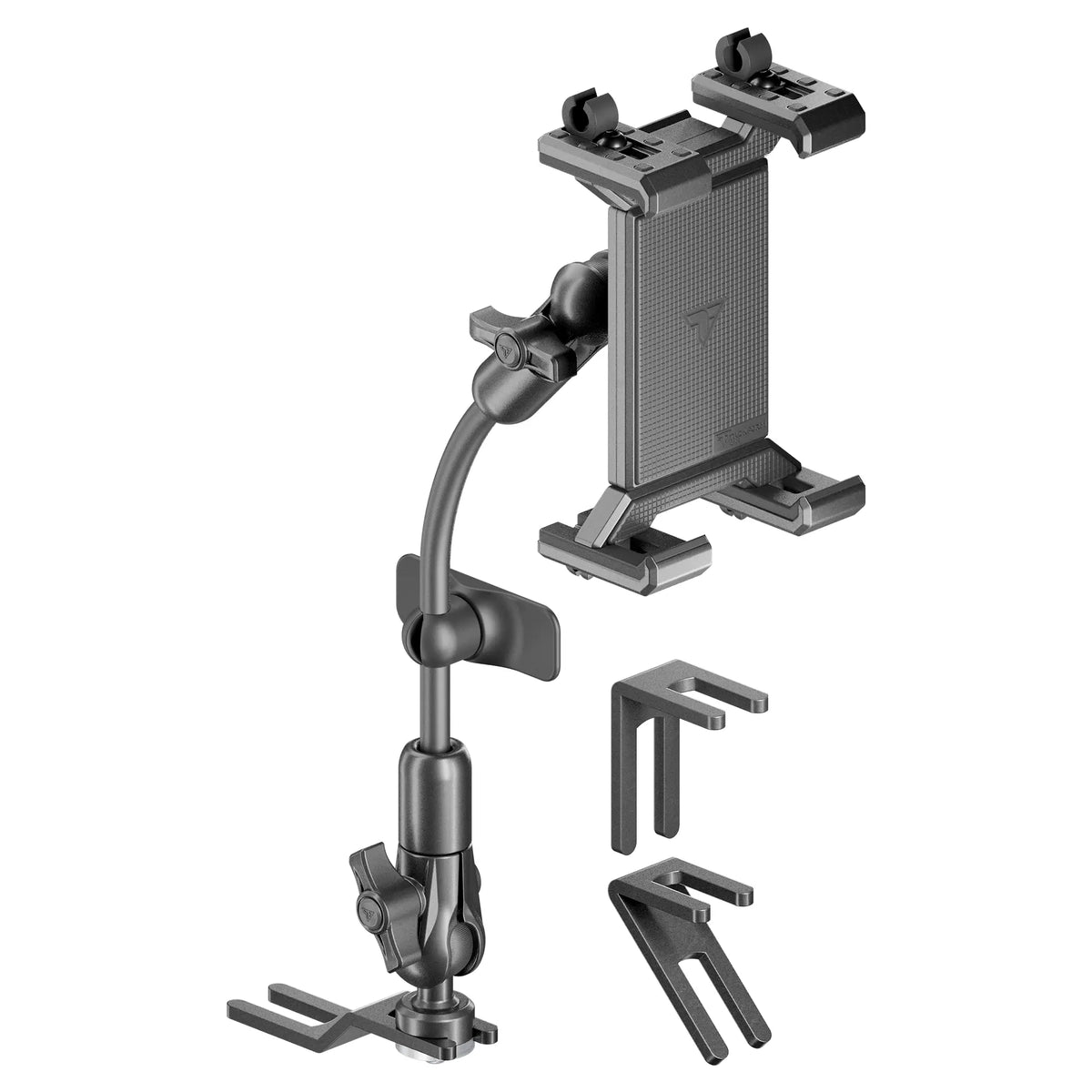 Tackform seat rail floor bolt mount with SLATE metal tablet cradle for universal fit