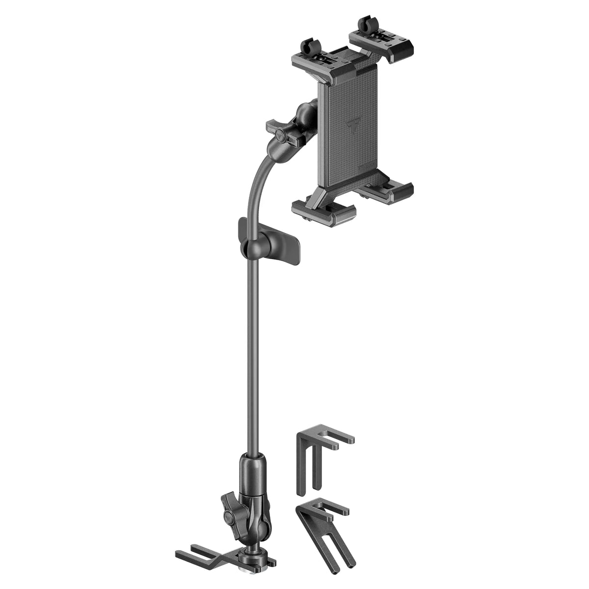 Tackform seat rail floor bolt mount with SLATE metal tablet cradle for universal fit