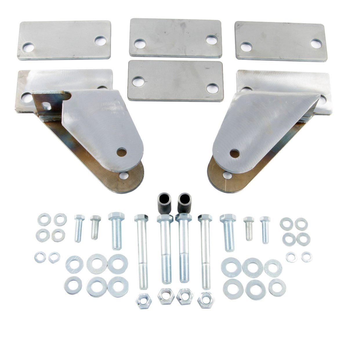 Shackle reversal brackets kit with mounting plates, bolts, and washers for Jeep CJ 1976-86