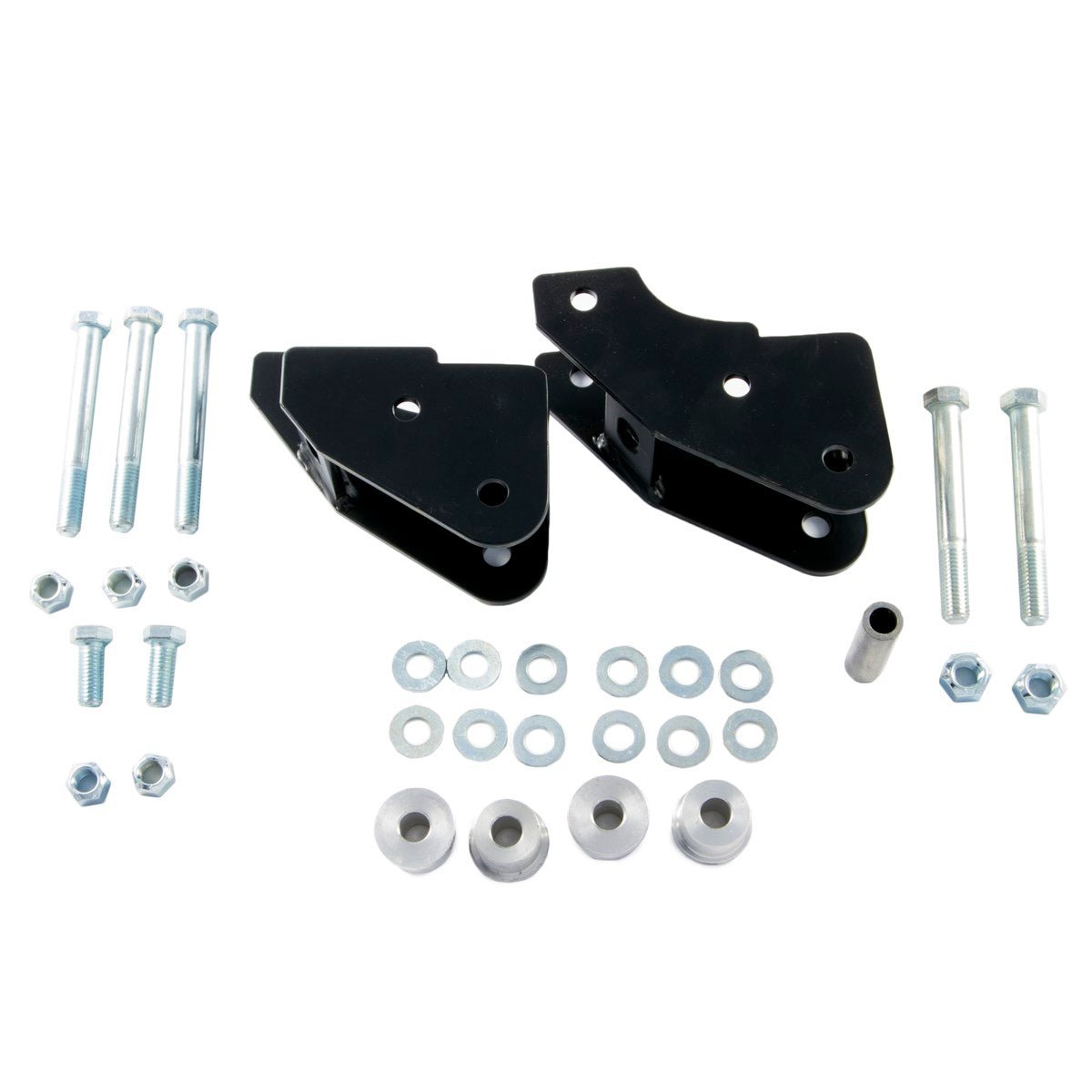 Shackle reversal front brackets kit with bolts, washers, and hardware for Jeep Wrangler YJ 1987-95.