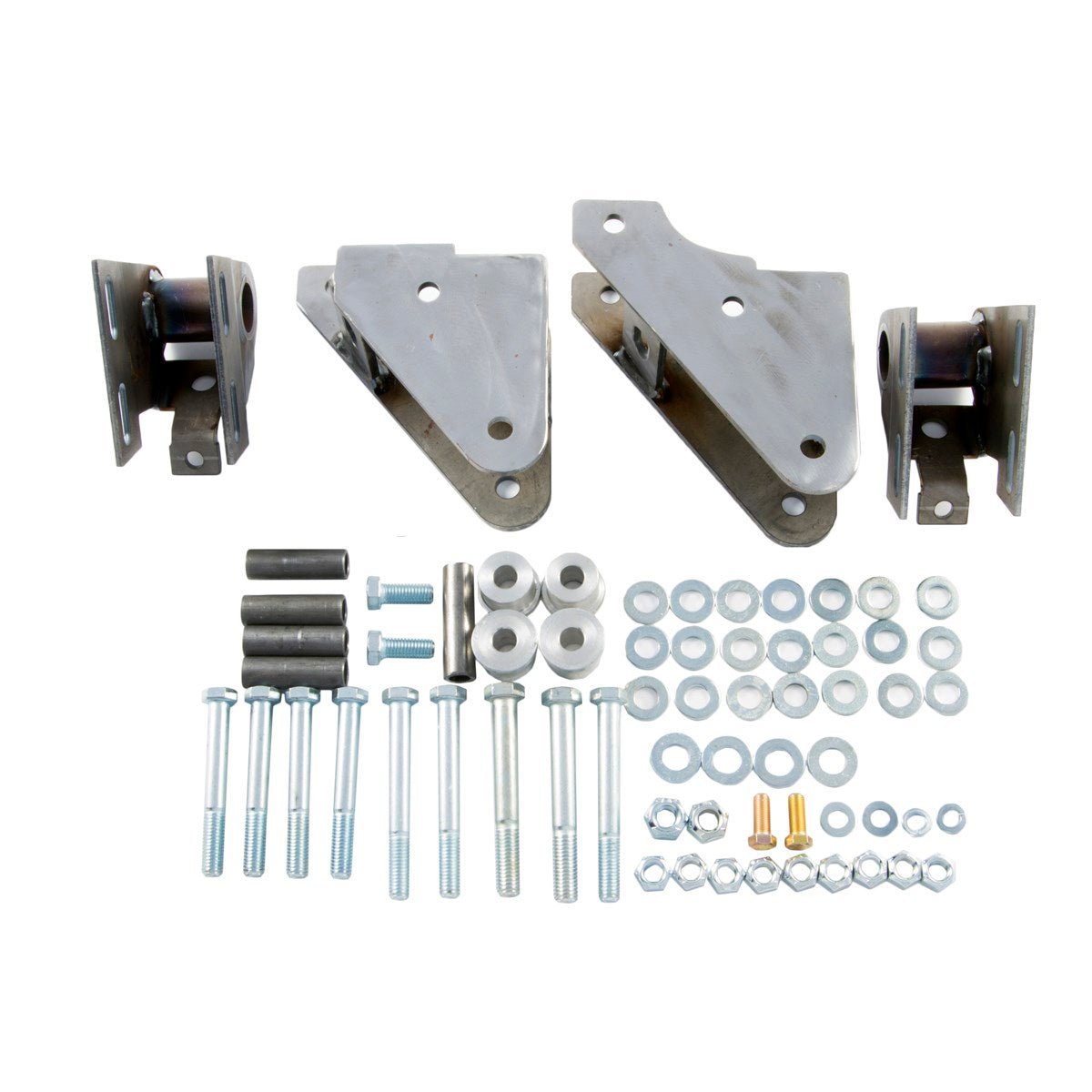 Shackle reversal system with bolt-on spring hanger brackets and hardware for Jeep Wrangler YJ 1987-95
