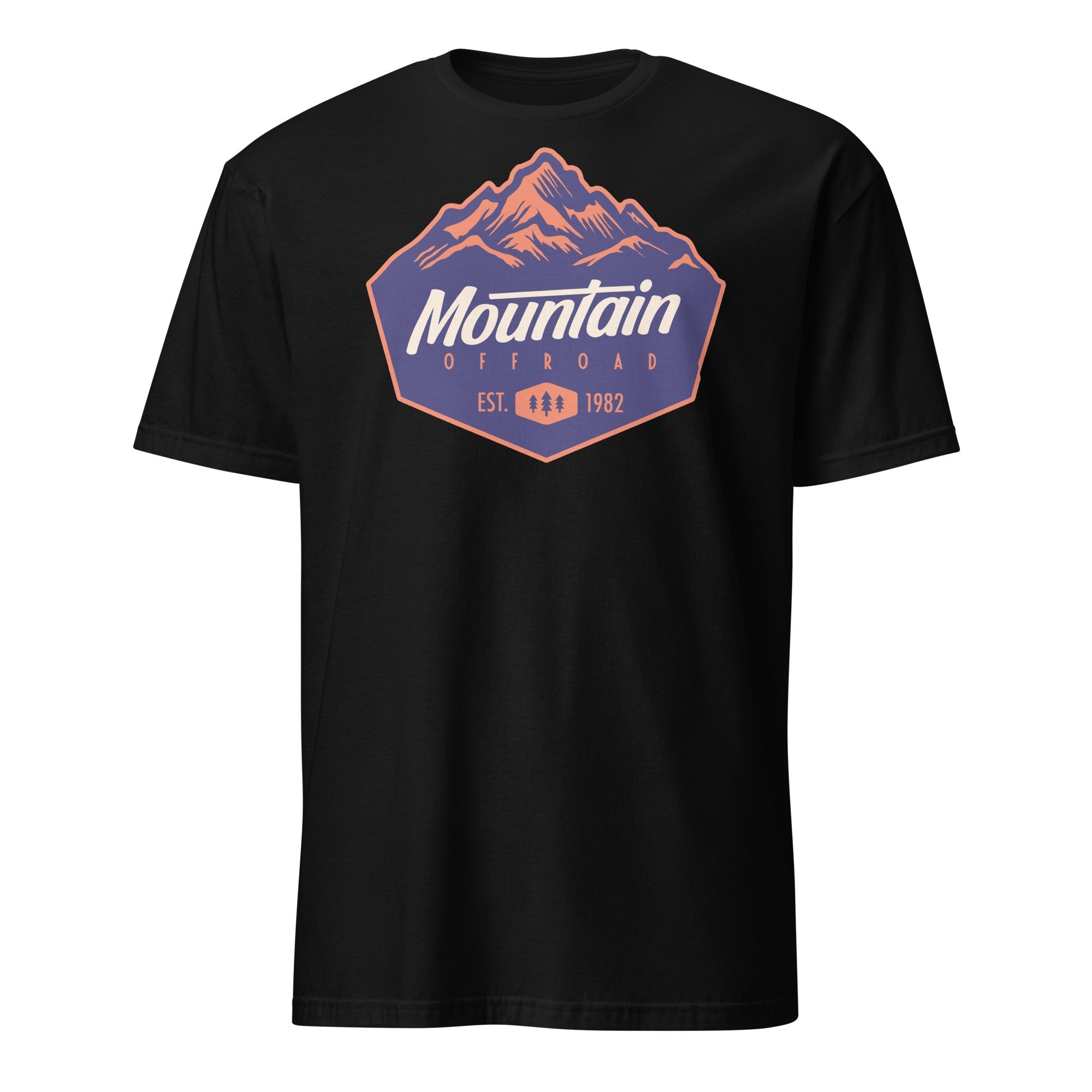 Black short sleeve t-shirt with Mountain Offroad graphic, outdoor adventure style