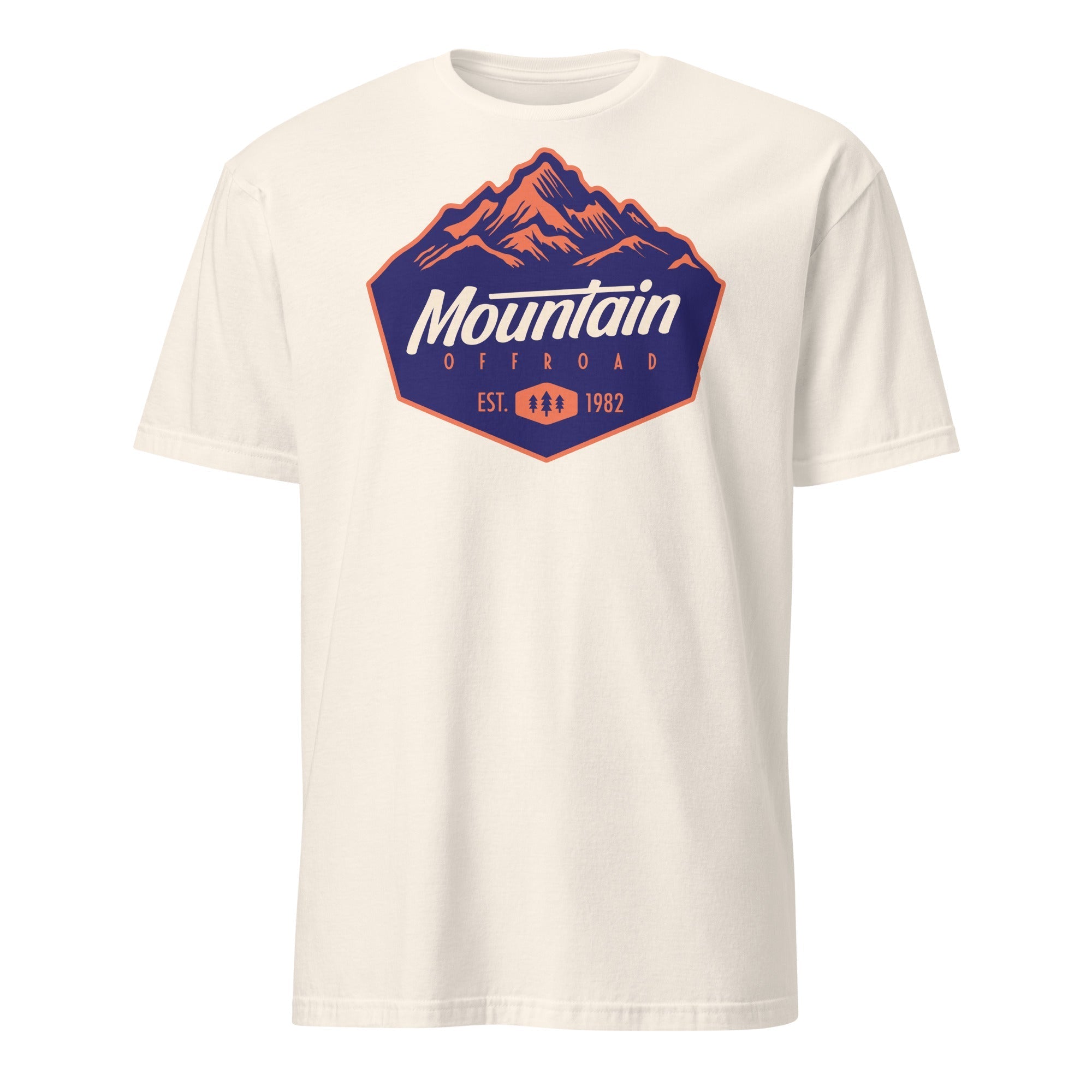 White short sleeve t-shirt with Mountain Offroad graphic and mountain illustration
