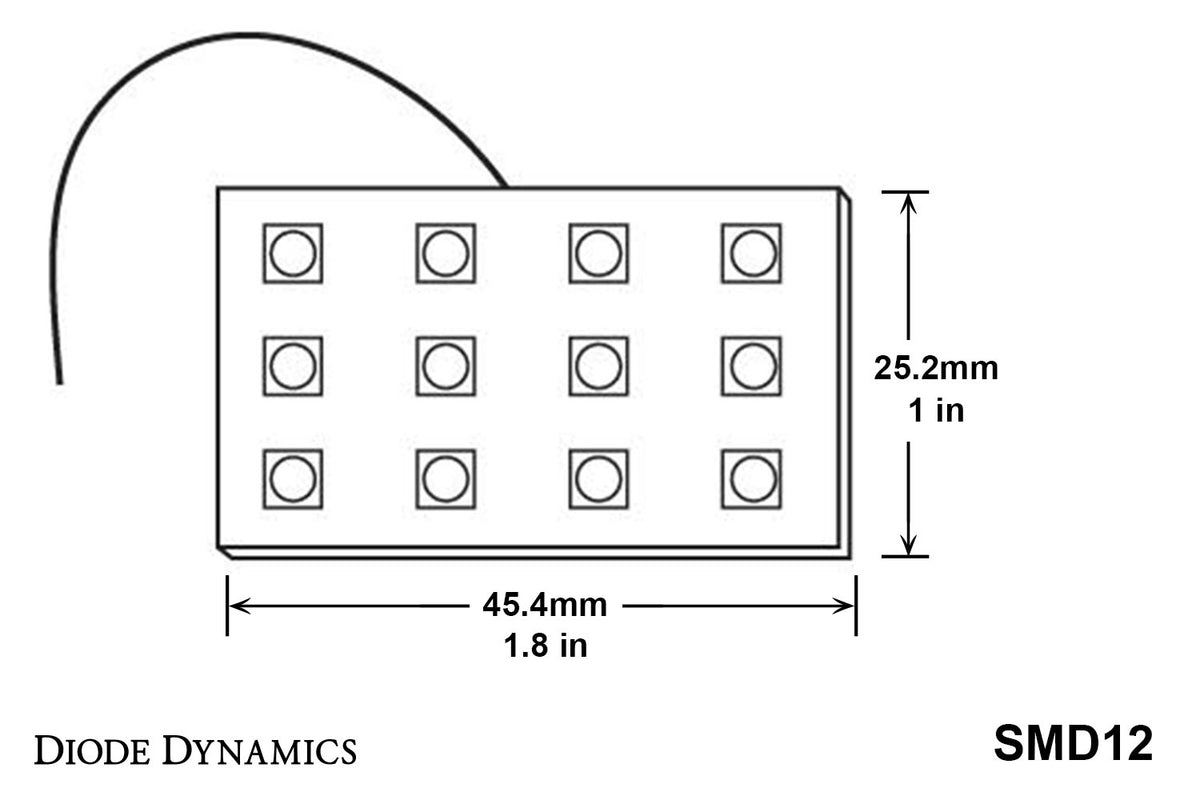 Diode Dynamics SMD12 LED board for trucks and SUVs – dimensions