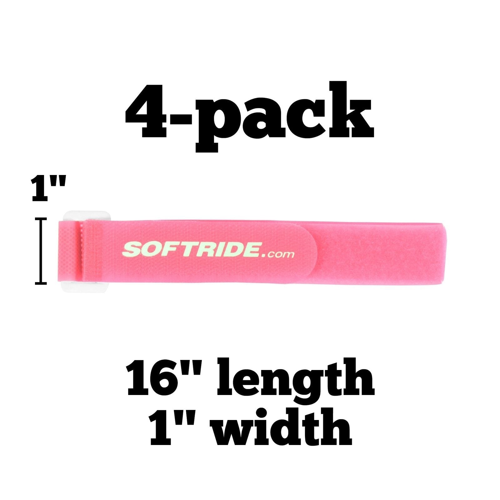 Pink Softride gear strap, 16 inch by 1 inch, 4-pack for overlanding equipment.
