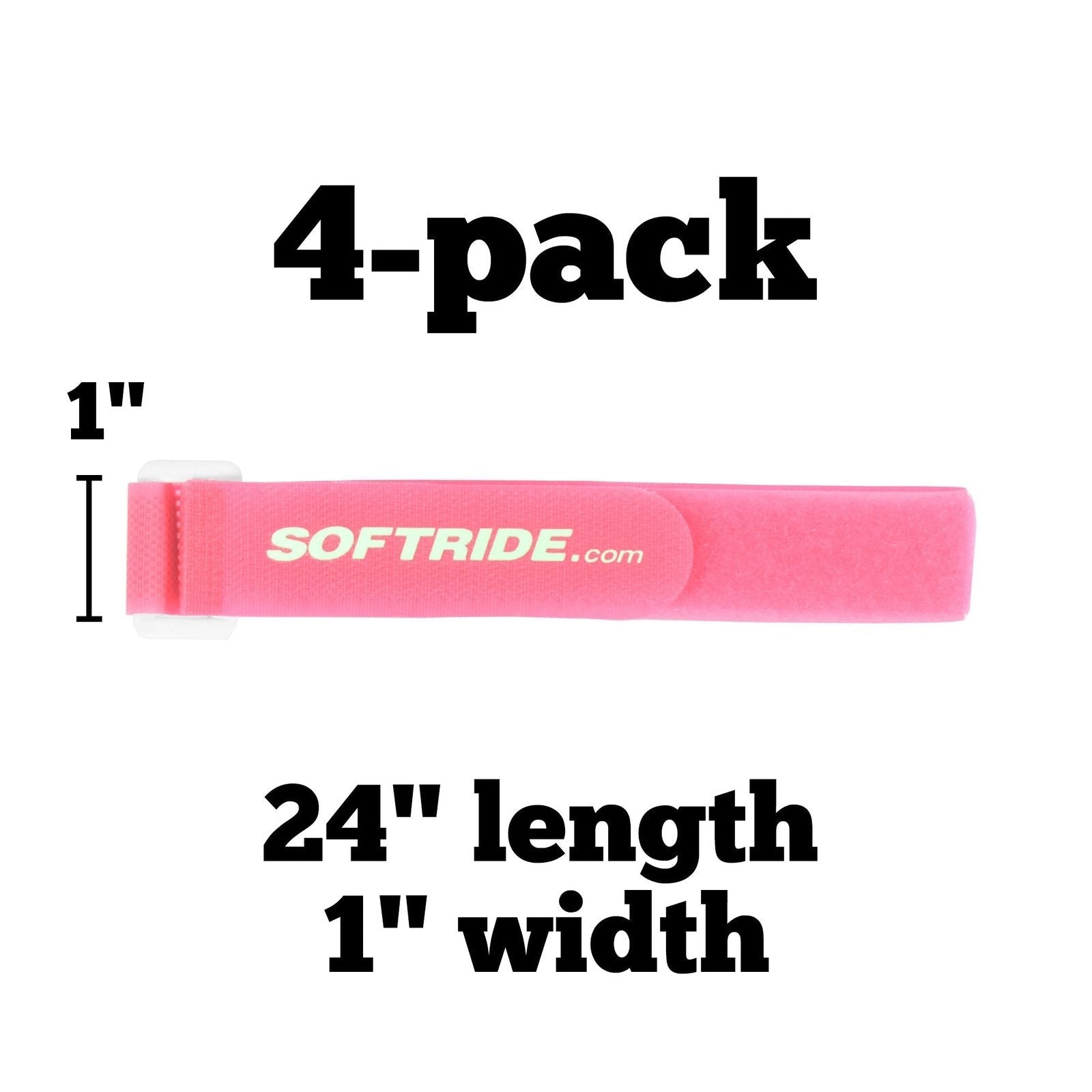 4-pack of pink Softride gear straps, 24 inch by 1 inch, for camping and overlanding