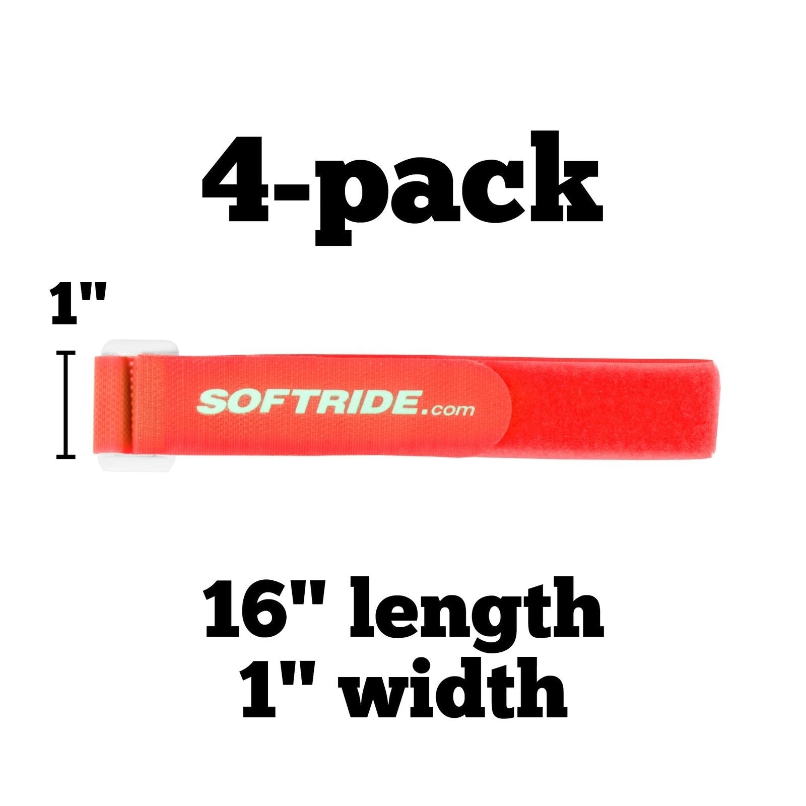 Red Softride gear strap, 16 inch by 1 inch, 4-pack for camping and vehicle accessories