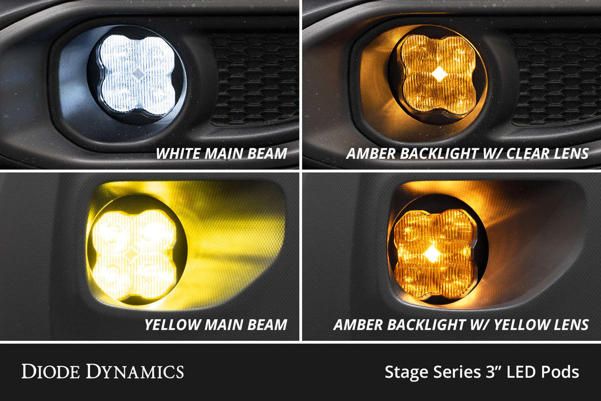 Diode Dynamics SS3 Type MS fog light kit for Jeep Gladiator and Jeep JL Wrangler – main beam vs backlight
