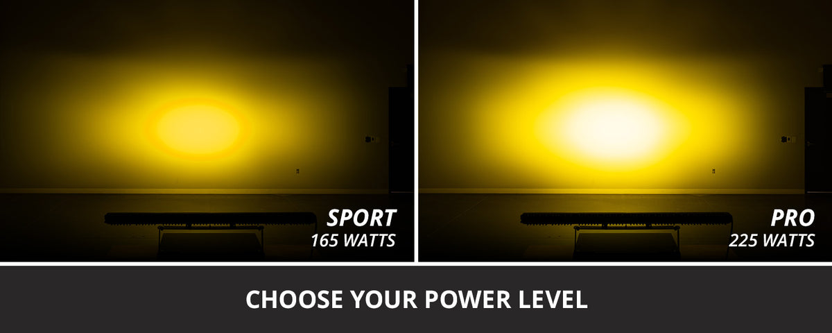 Diode Dynamics SS40 Yellow LED light bar for trucks and SUVs – power levels