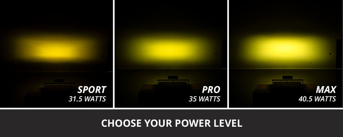 Diode Dynamics SS6 Yellow Flush Mount LED Light Bar for trucks and SUVs – power levels