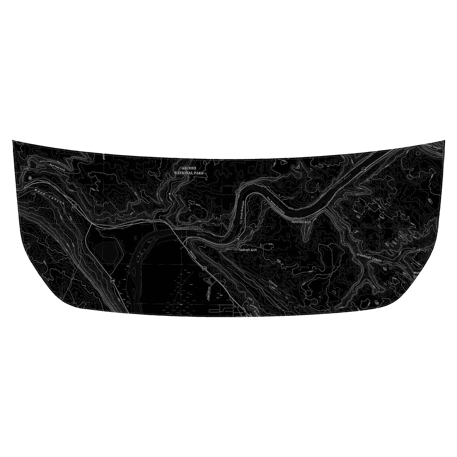 Stealth Black Arches National Park Topographic Map Hood Overlay (Printed Series) - 2021+ Bronco