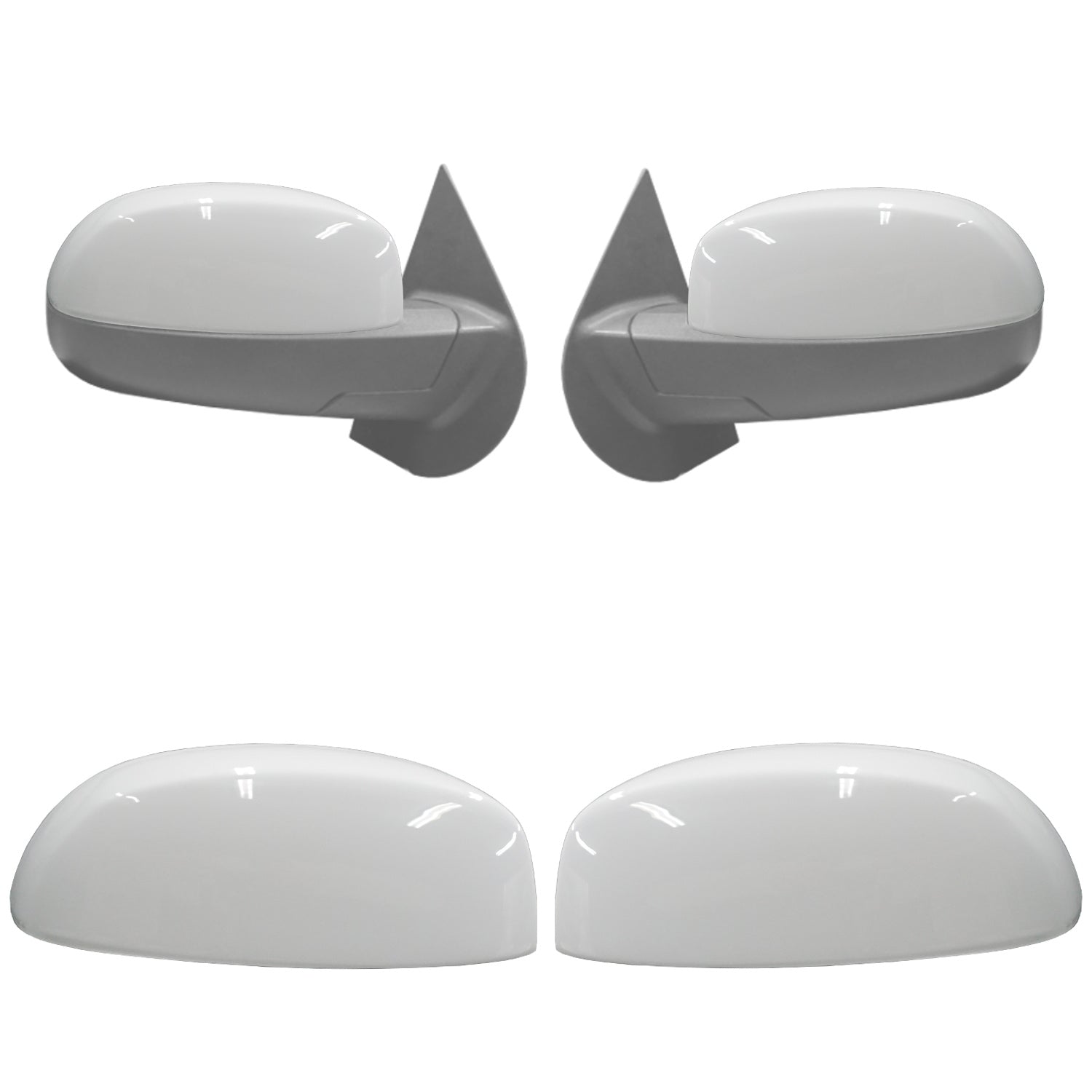 Summit/Olympic White Mirror Overlay Kit for 2007-2013 Silverado/Sierra, perfectly color-matched for a cohesive vehicle appearance, presented on a white background