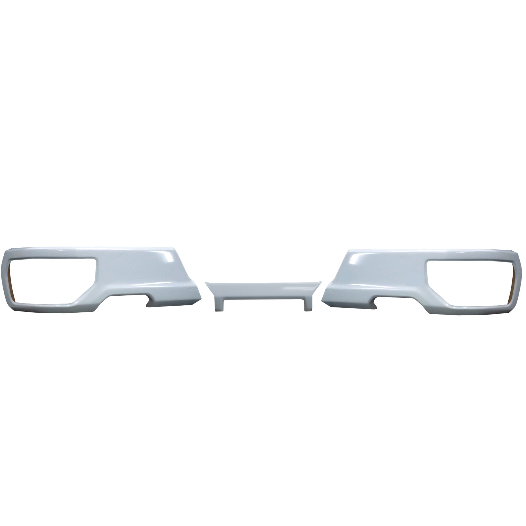 Rear Bumper Covers for the 2019-2024 Silverado or Sierra with exhaust cut-outs in color summit white, chrome delete kit