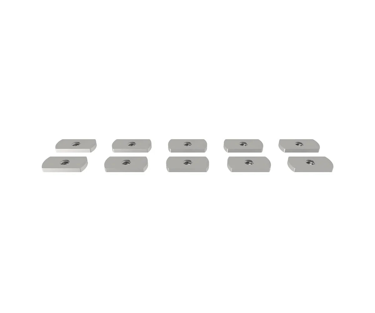 Set of ten rectangular metal T-nuts for mounting overlanding and vehicle accessories