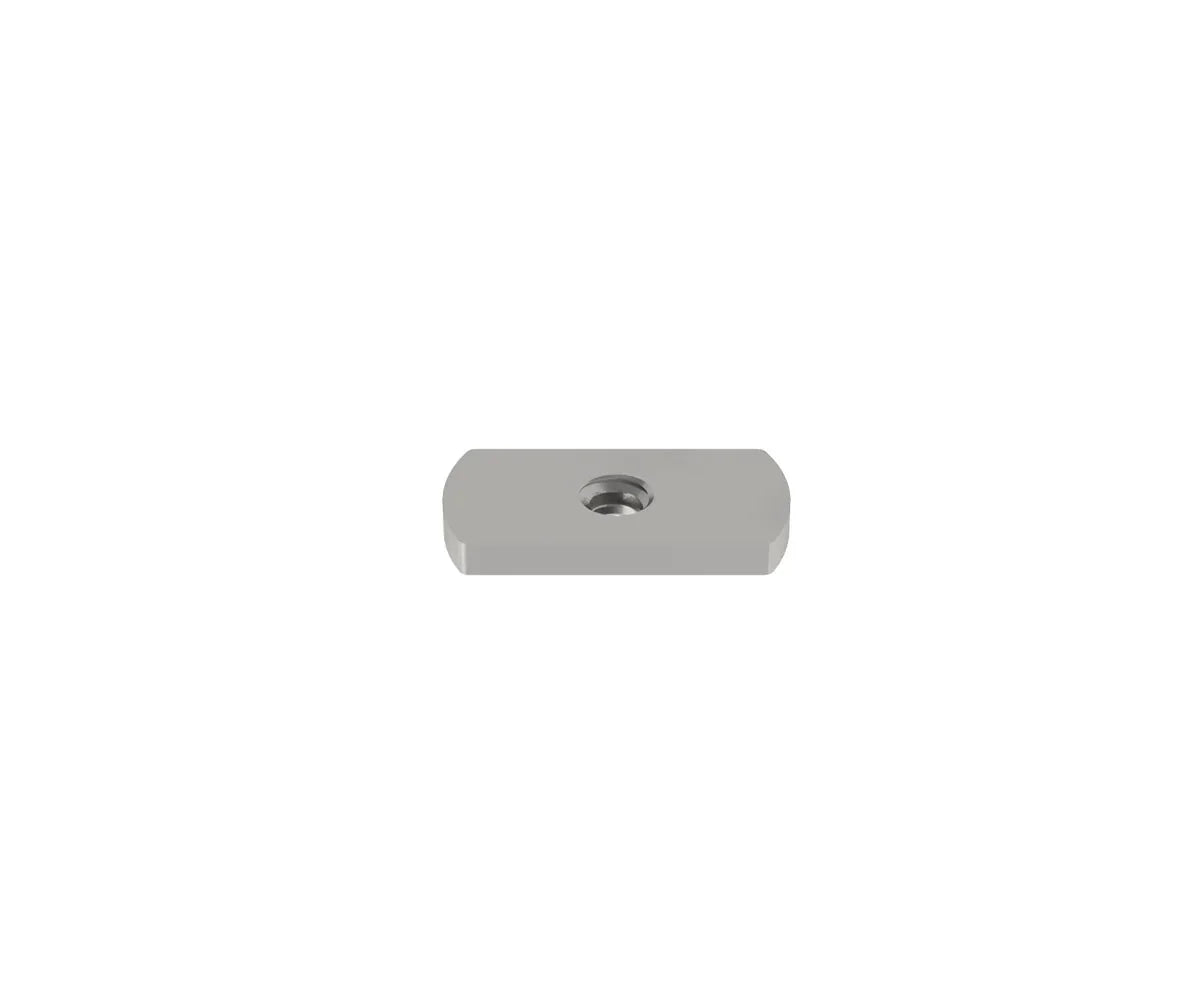 Rectangular metal T-nut with central threaded hole for vehicle accessory mounting